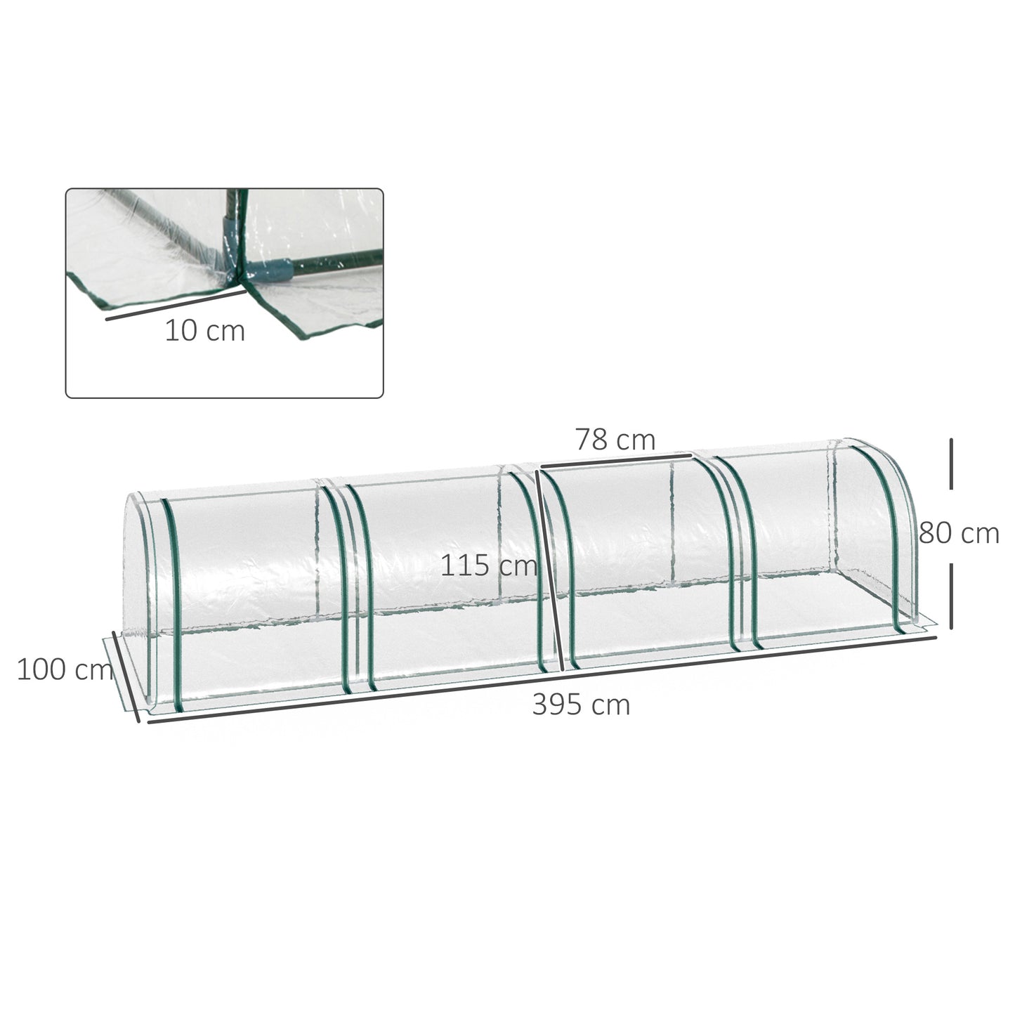 395  x 100 cm Low Tunnel Greenhouse