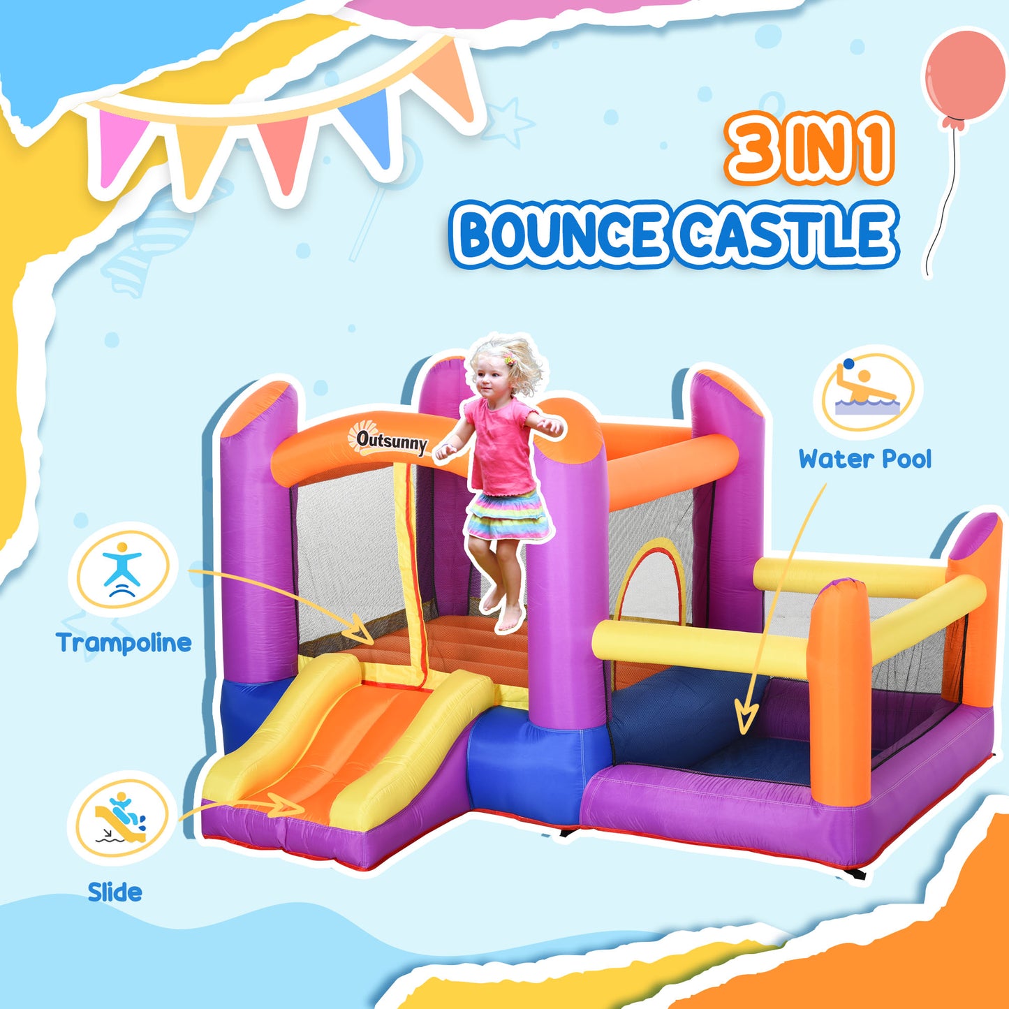 Kids Bouncy Castle House Inflatable Trampoline Slide Water Pool 3
