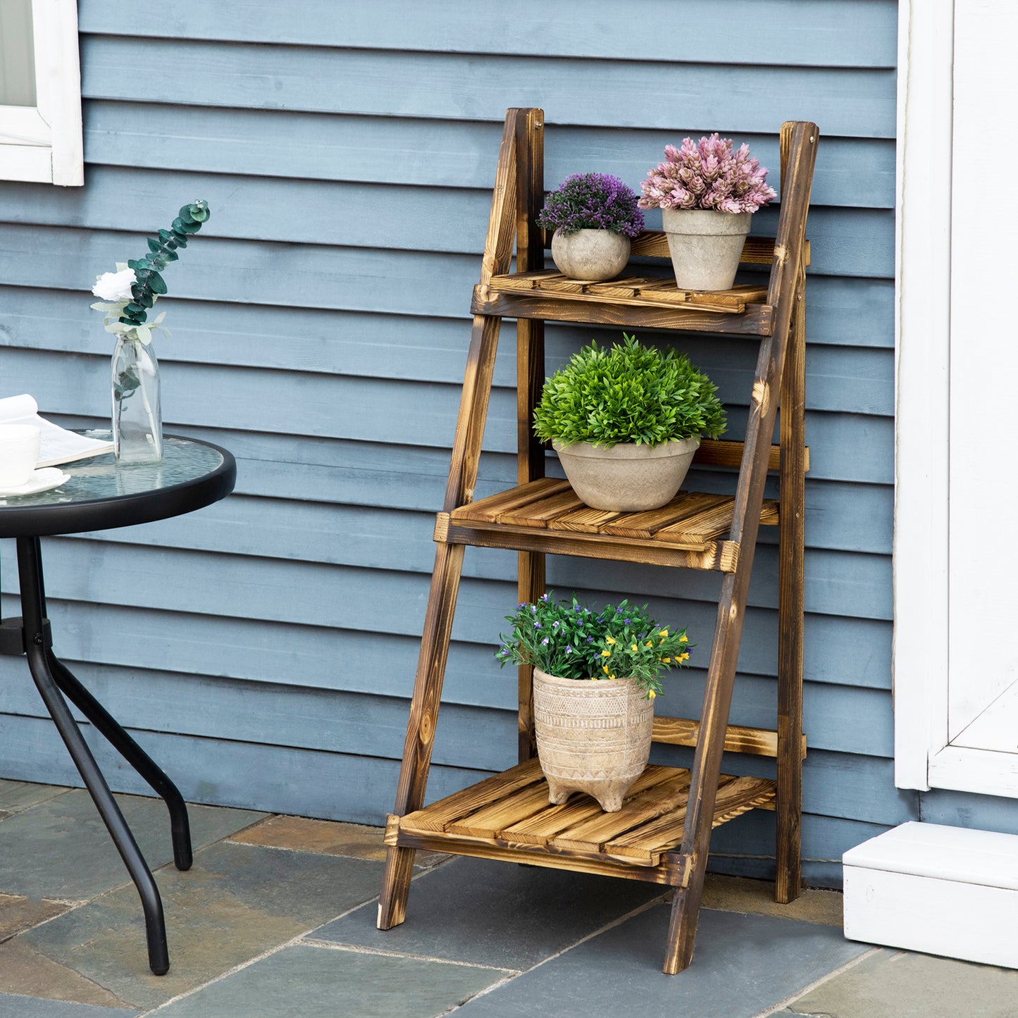Wooden Folding Flower Pot Stand 3 Tier Garden Planter Display (2)