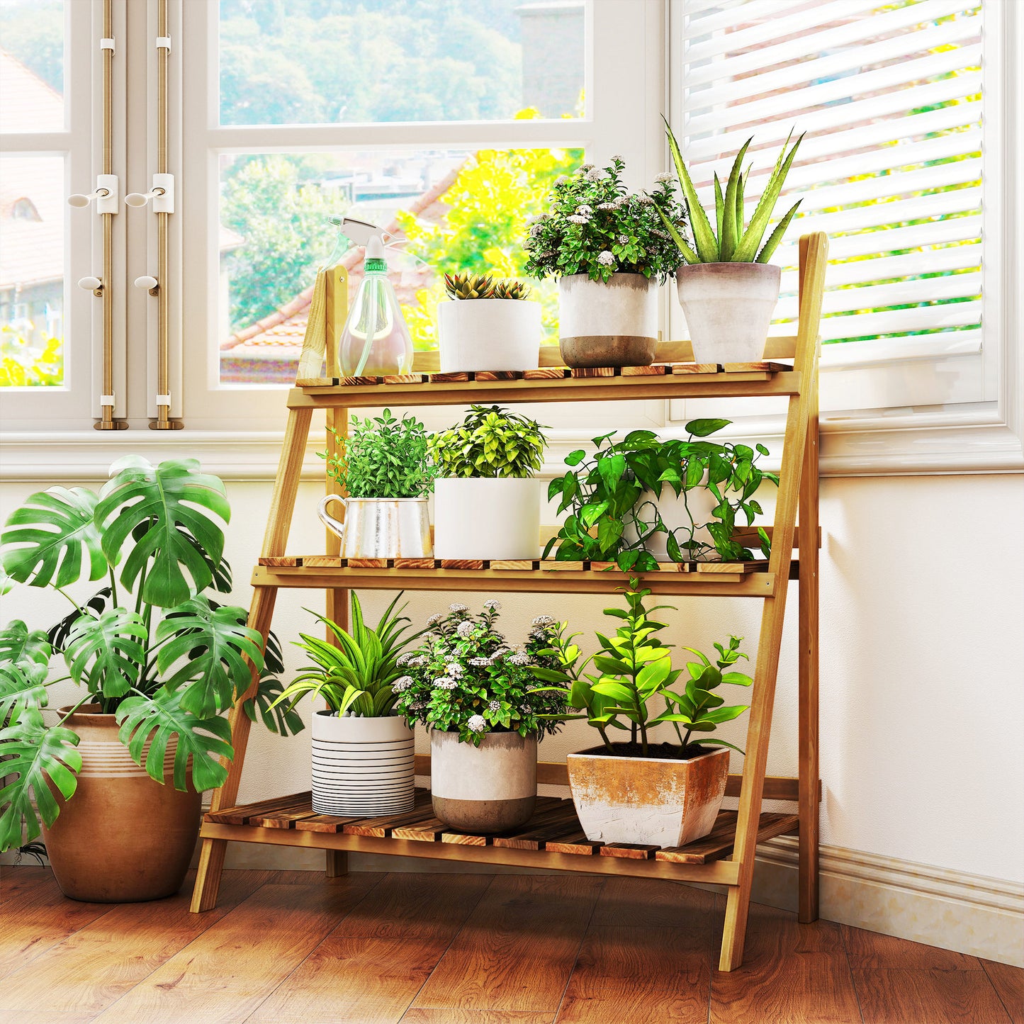 Wooden Folding Flower Pot Stand 3 Tier Garden Planter Display (3)