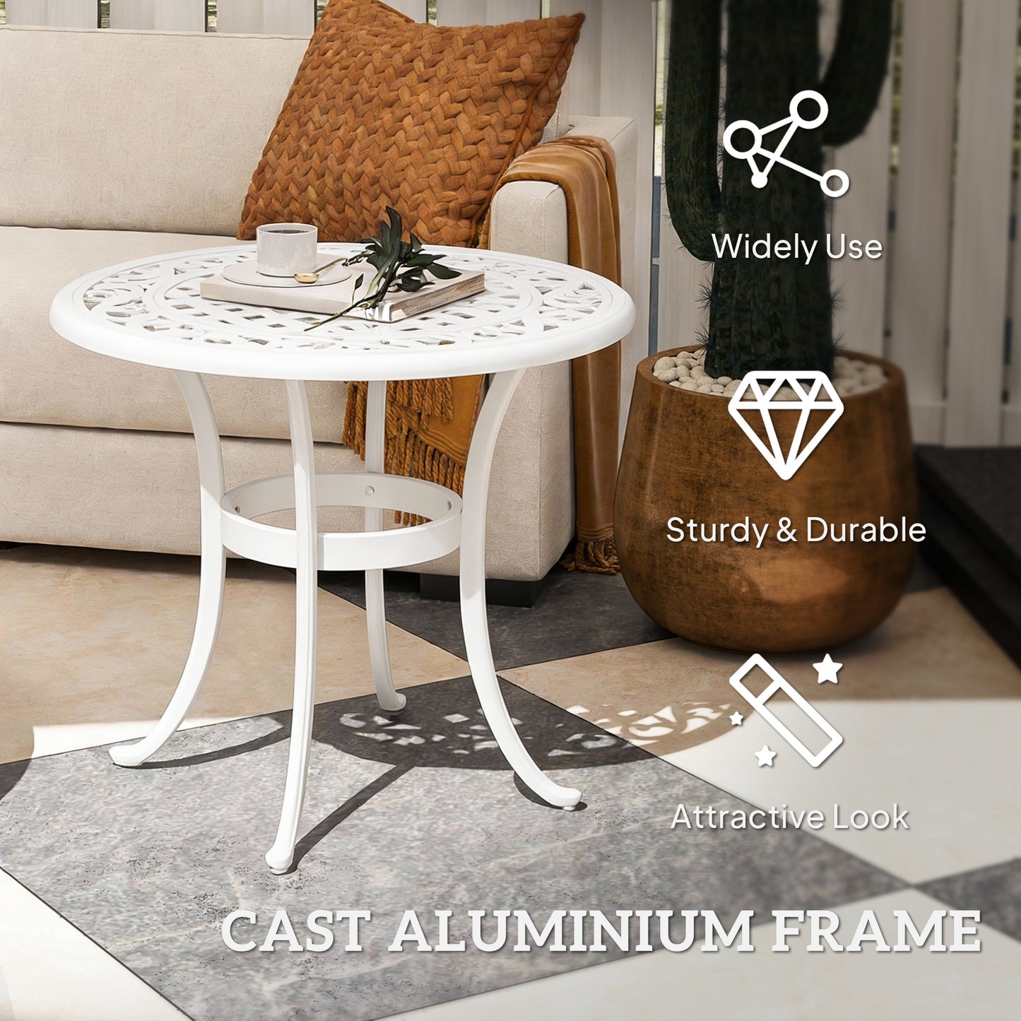 60 cm Round Garden Table, Cast Aluminium Outdoor Patio Table