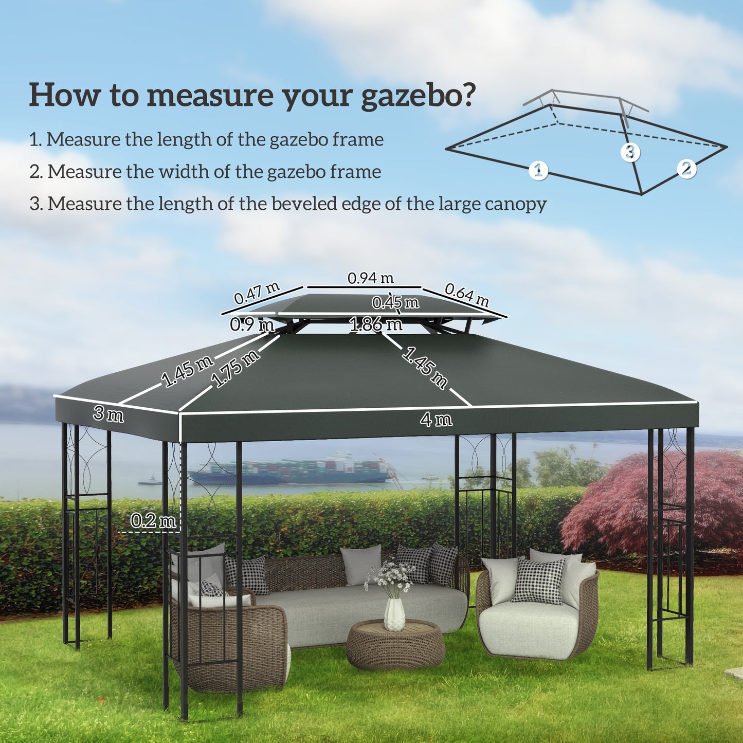 Gazebo Roof Replacement, for 3 x 4m Frames
