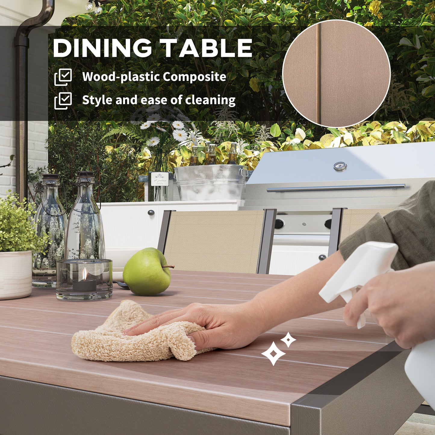 Seven-Piece Garden Dining Set, with Plastic Wood-Top Table