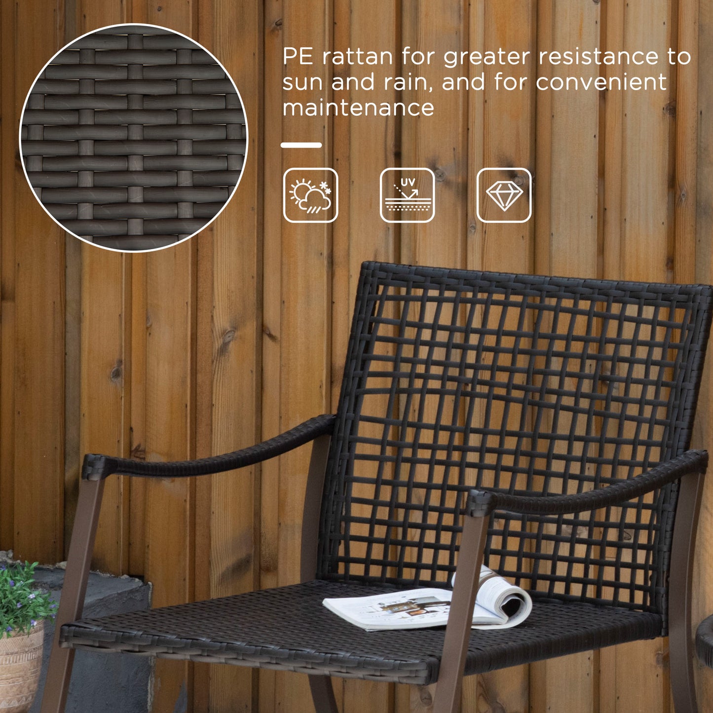 Rattan Bistro Set, 3 Pieces Wicker Garden Furniture Set