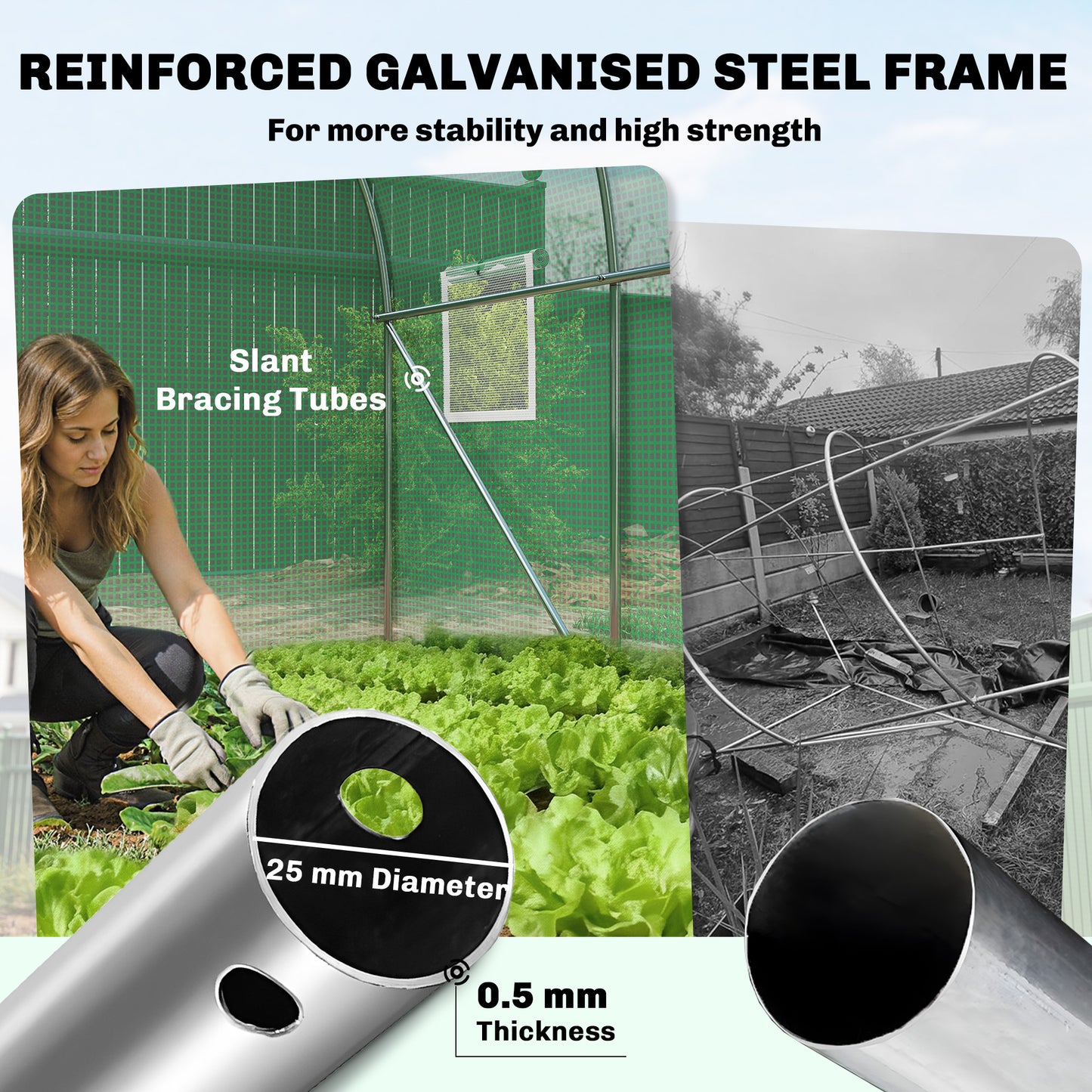 2 x 3 m Walk-in Polytunnel Greenhouse with Hinged Door
