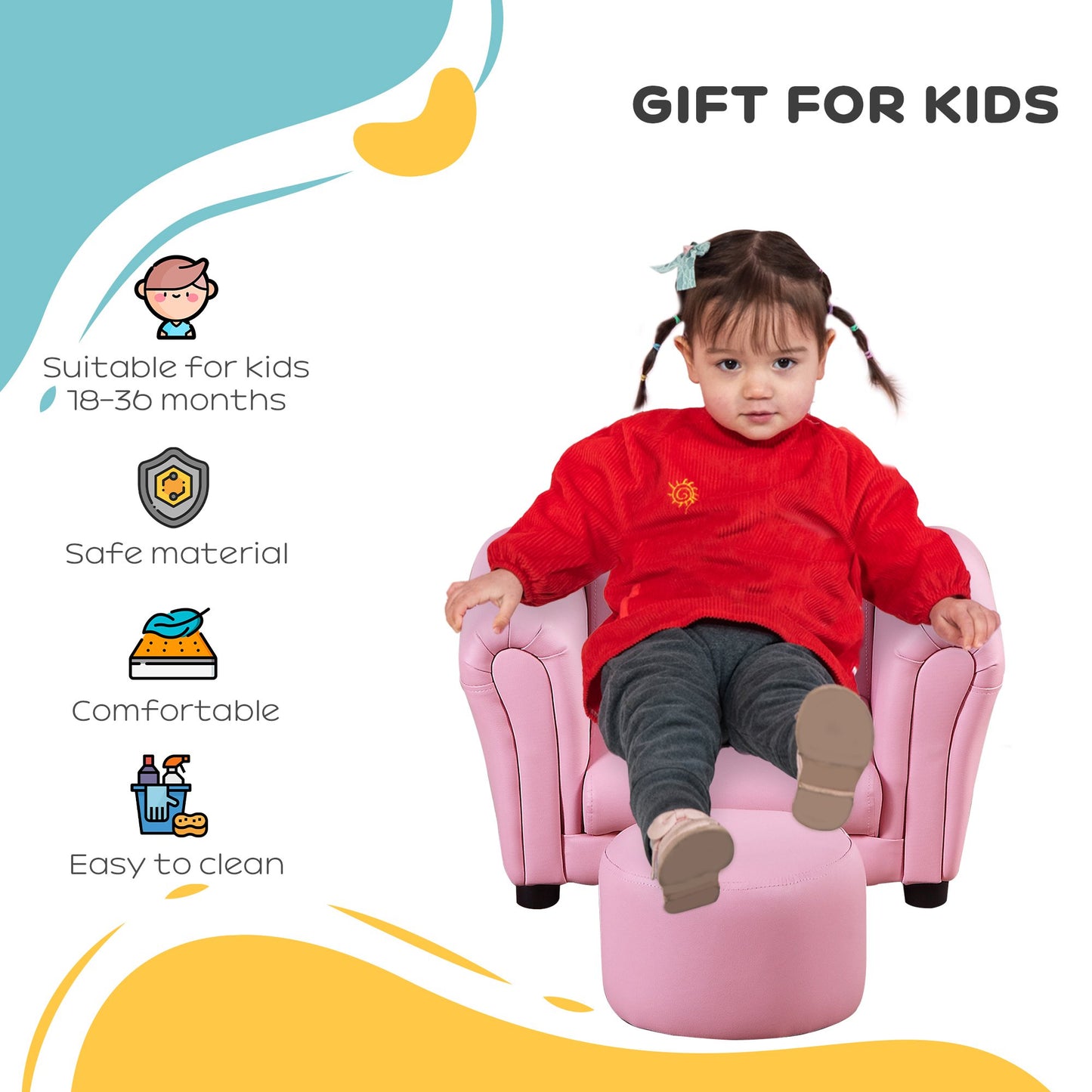 Toddler Chair Single Seater Kids Sofa Set, 54 x 42 x 41cm