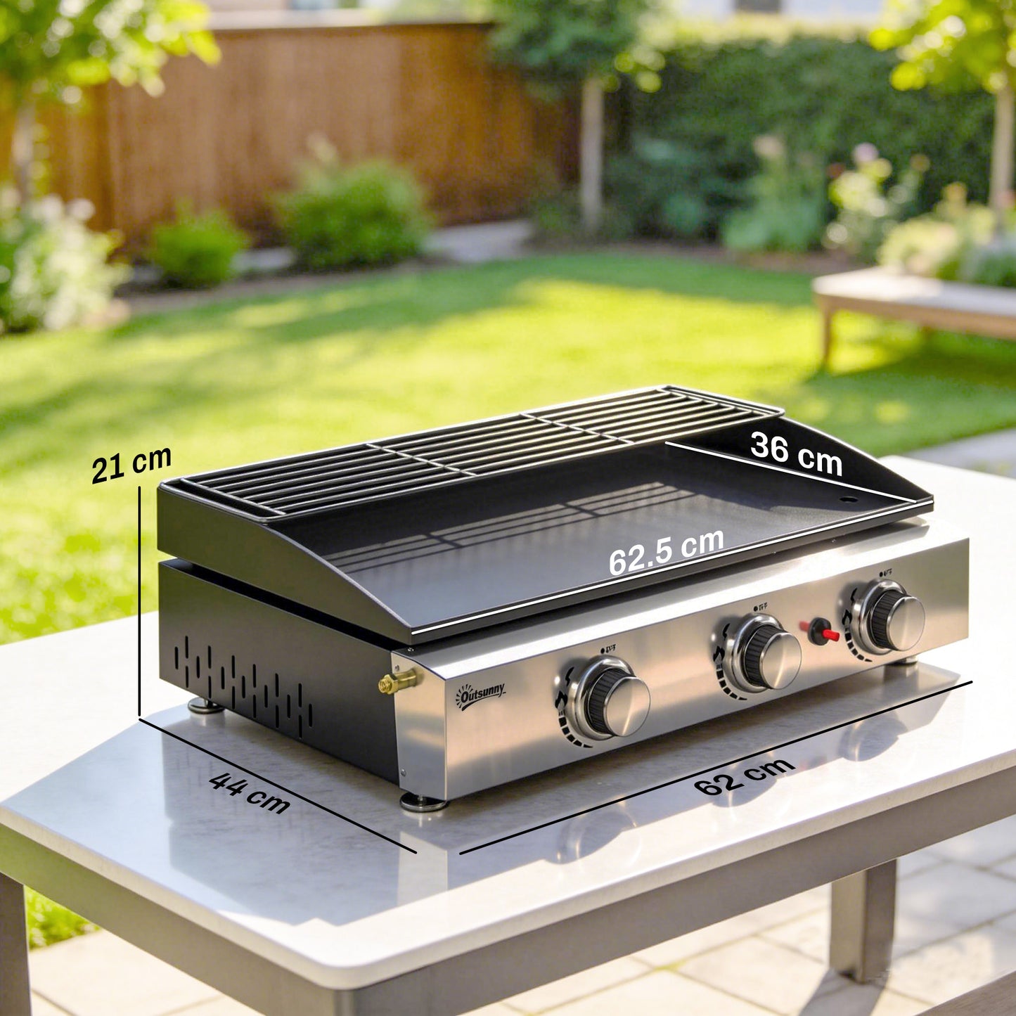 3 Burner Grill Griddle, Portable Gas Plancha with Warming Rack