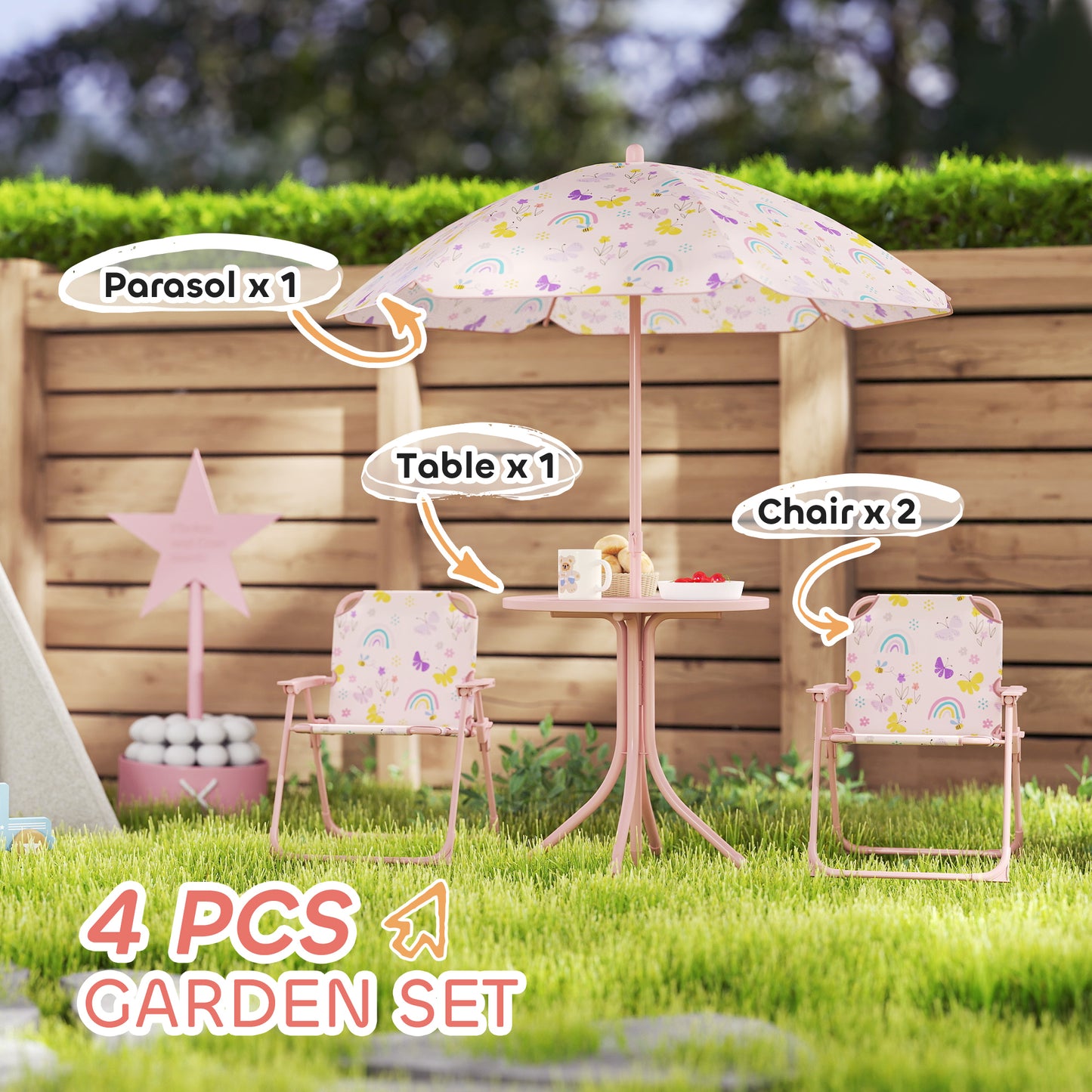 4-Piece Kids Garden Table and Chair Set with Adjustable Parasol (1)