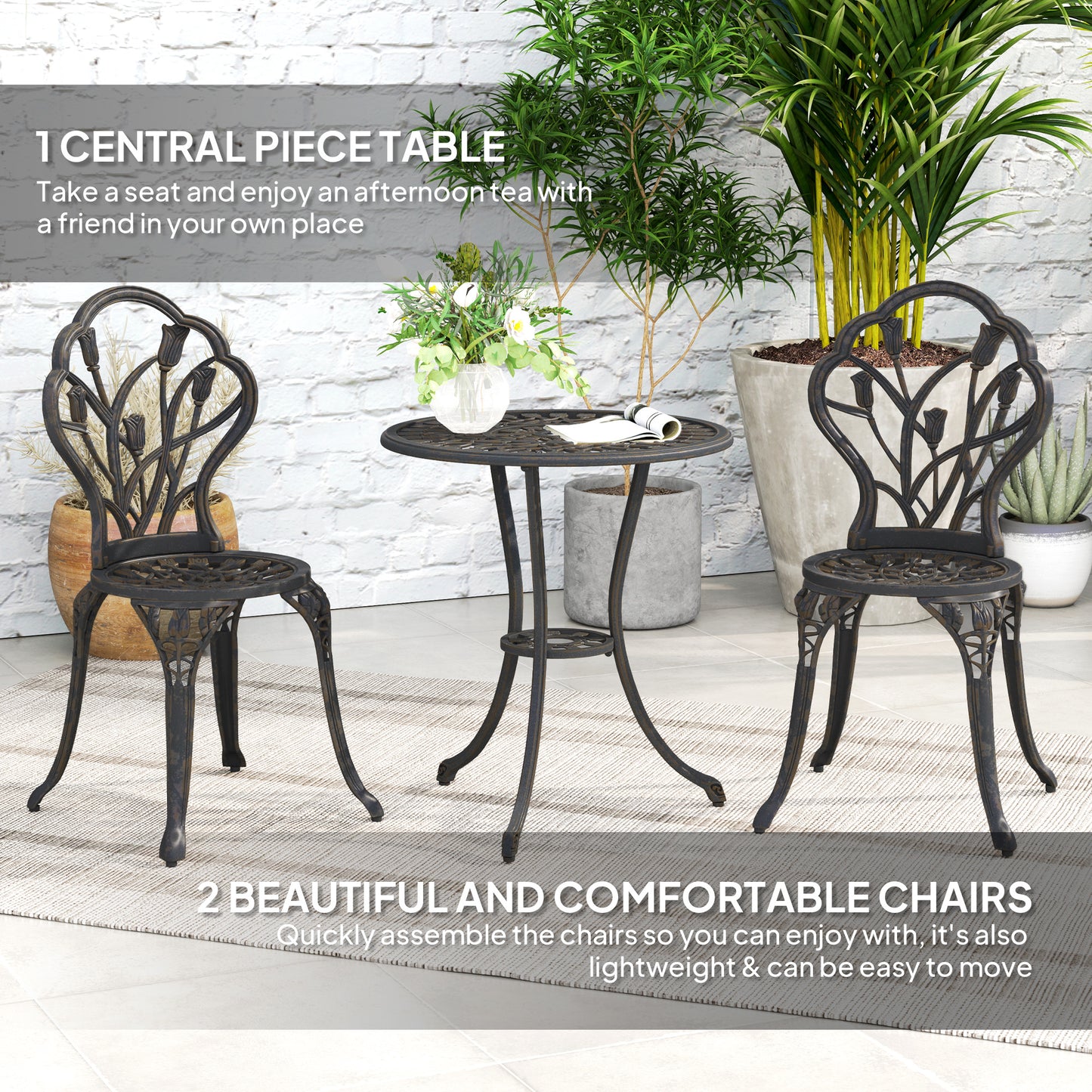 3 Piece Patio Bistro Set for 2