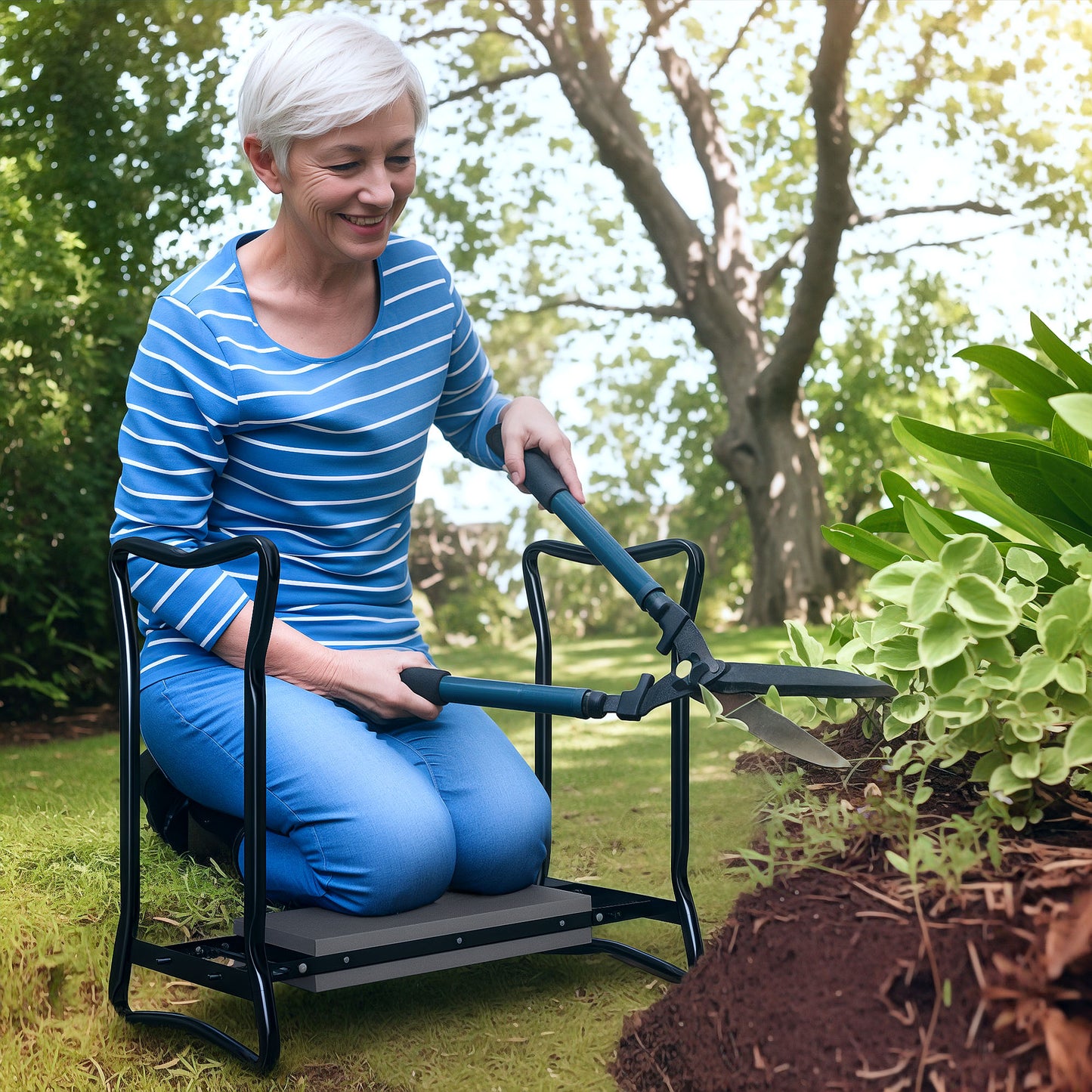 2 In 1 Garden Kneeler Seat Kneeling Pad Support Bench Foldable Knee