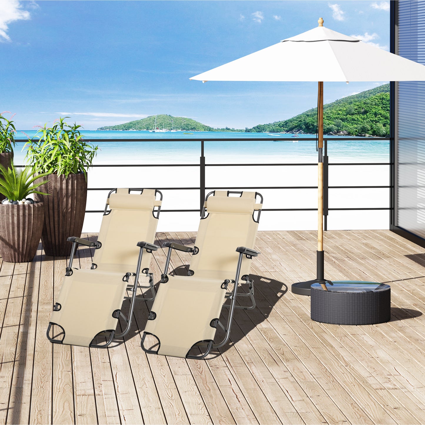 2 in 1 Folding Sun Lounger Reclining Garden Chair Set of 2