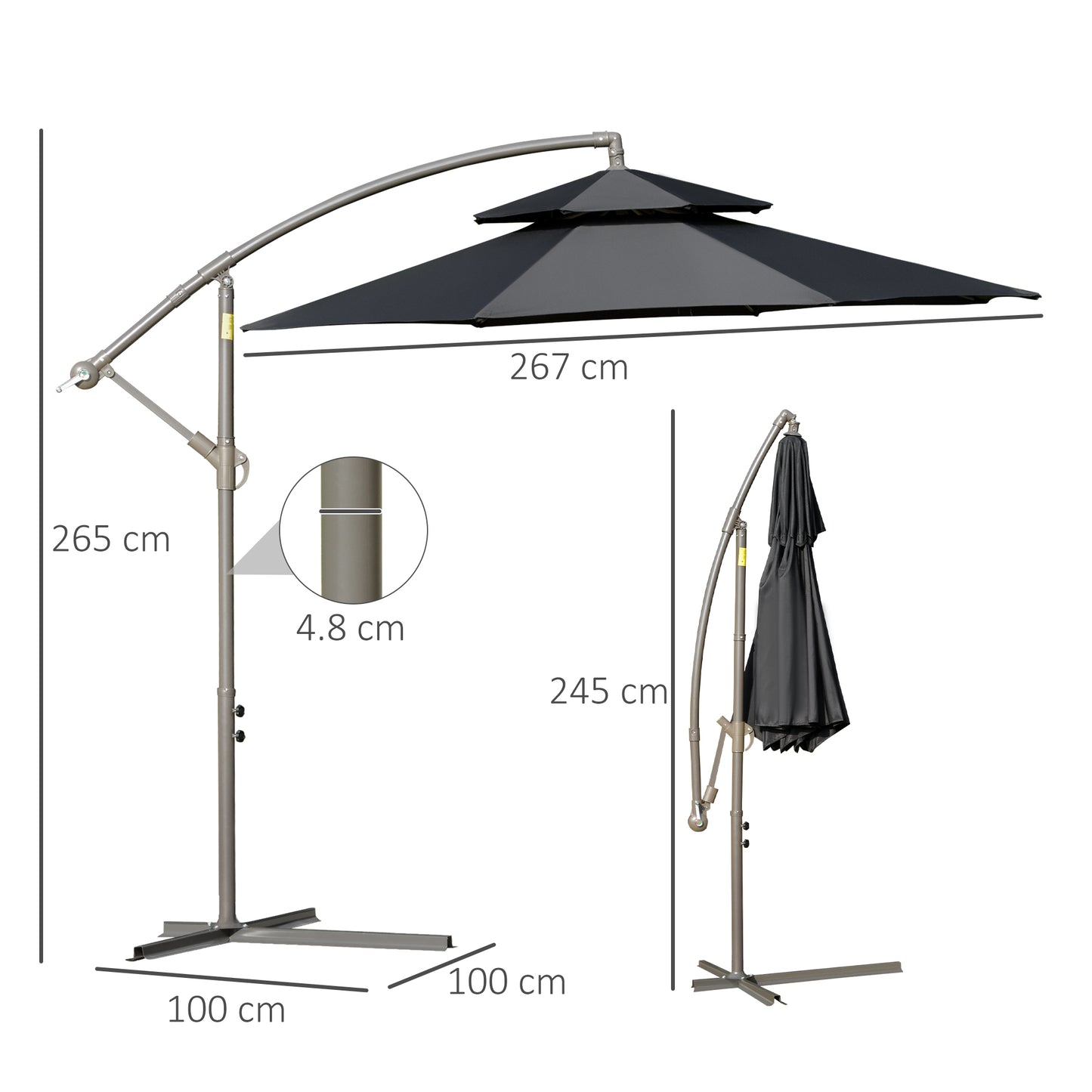 2.7m Banana Parasol Cantilever Umbrella with Crank Handle