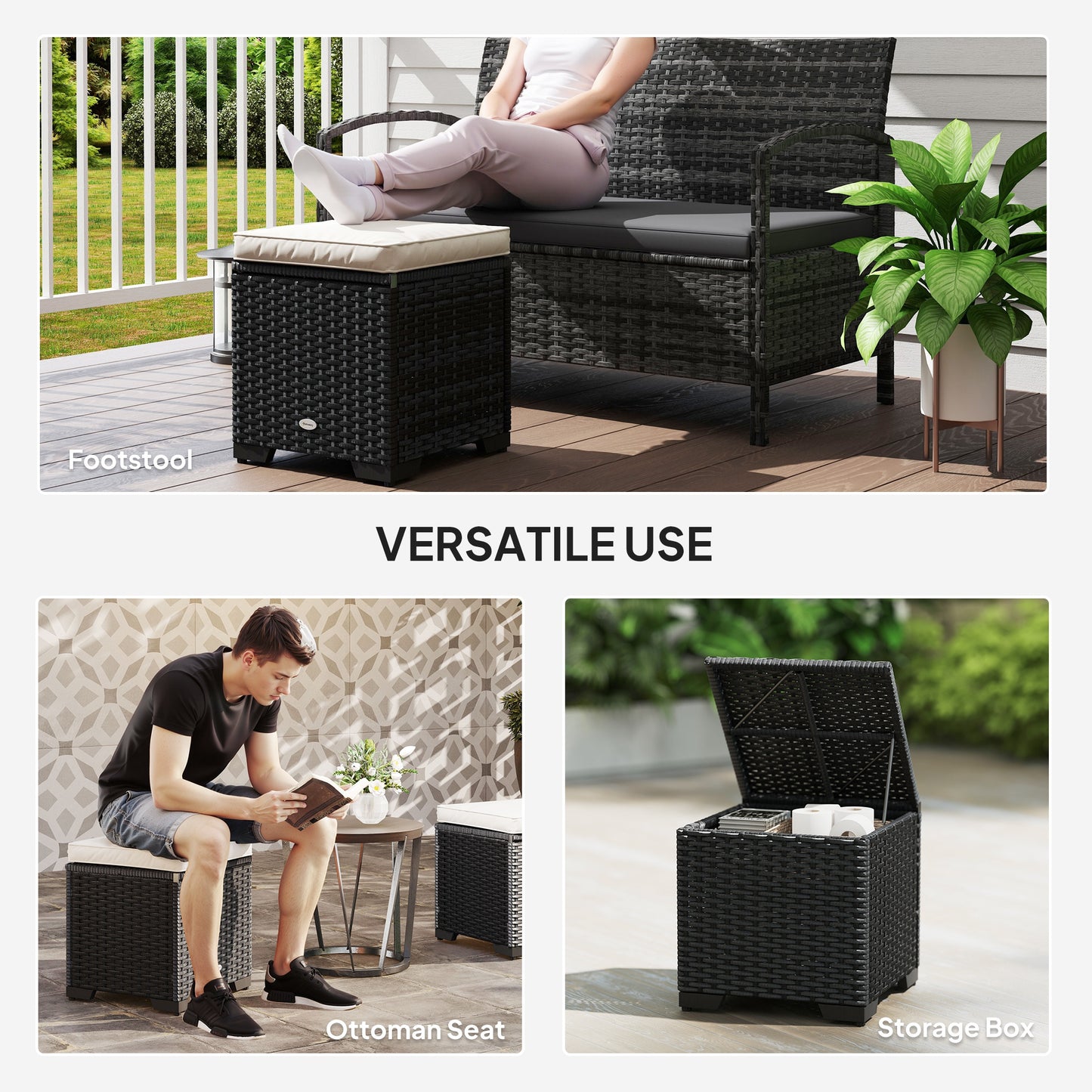 Set of 2 Rattan Storage Ottoman