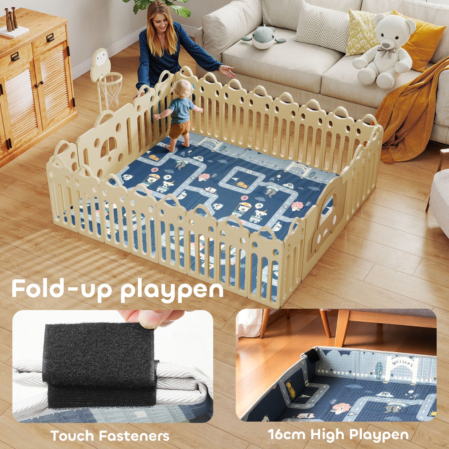 Foldable Baby Play Mat, Baby Playpen, Reversible Foam Playmat