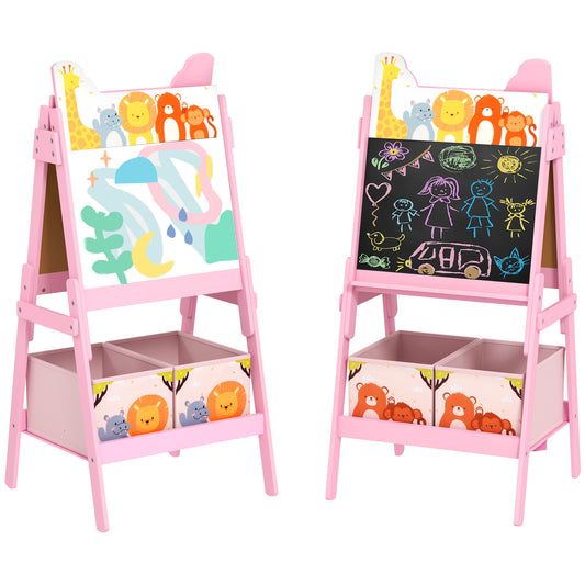 2 in 1 Kids Easel with Whiteboard, Chalkboard, Storage Boxes