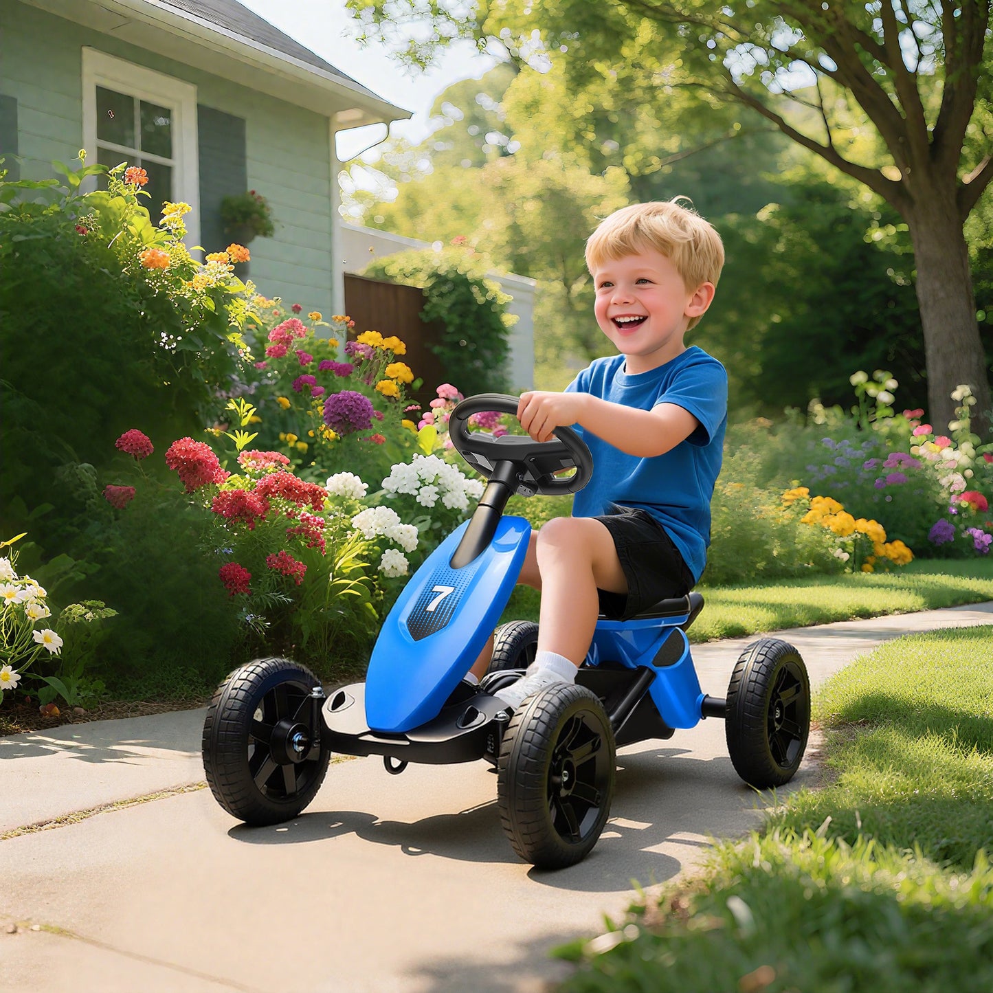 Pedal Go Kart for Kids 2-5 Years, with Silent EVA Wheels, Metal Frame