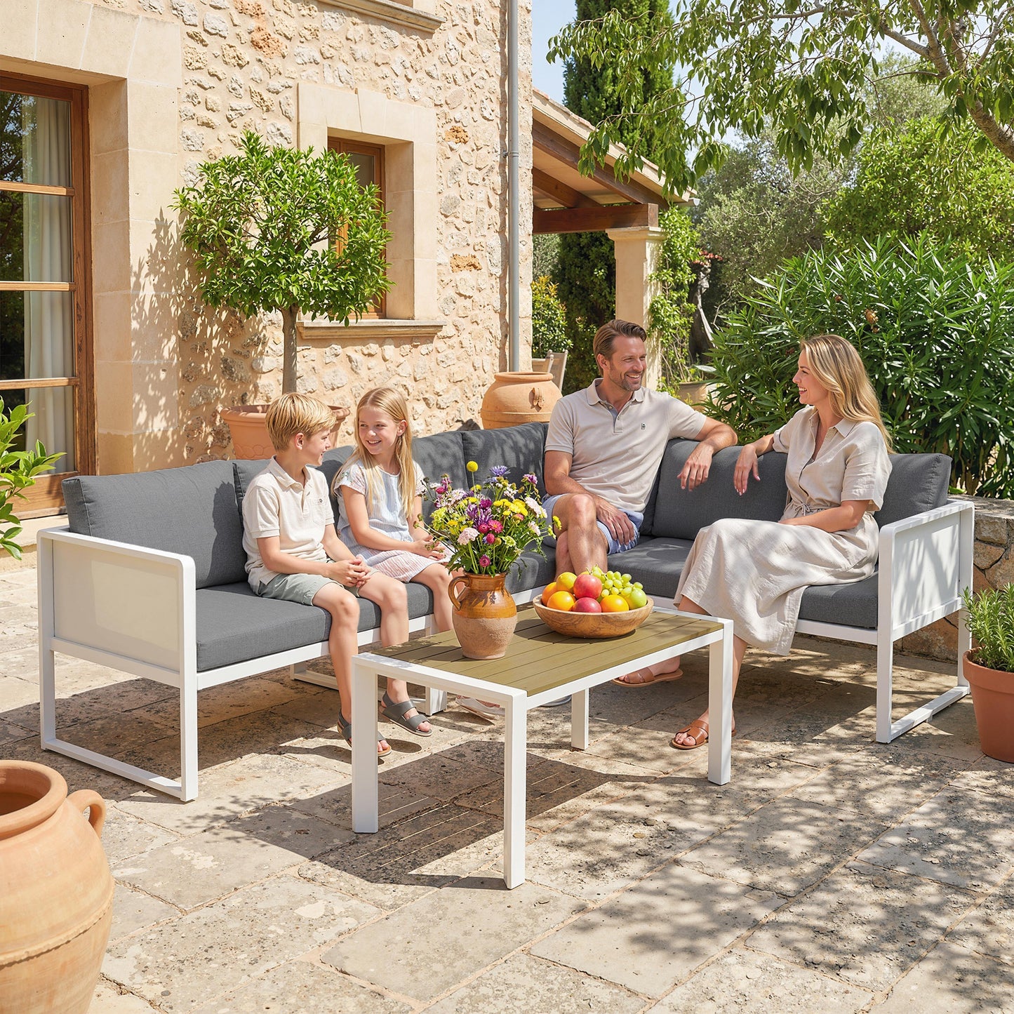 6 Seater Metal Garden Furniture Corner Sofa Set with 3 Loveseats