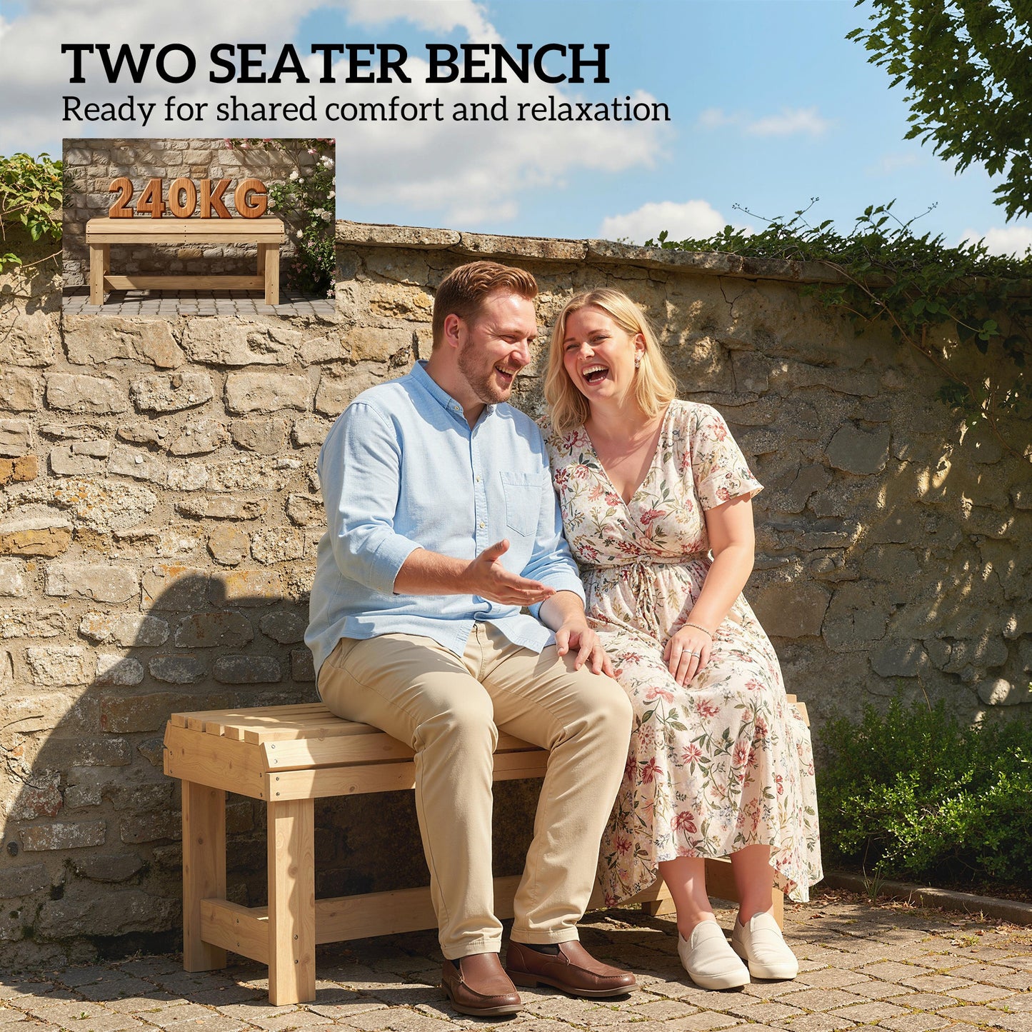 Wooden Outdoor Bench, 2 Seater Garden Bench