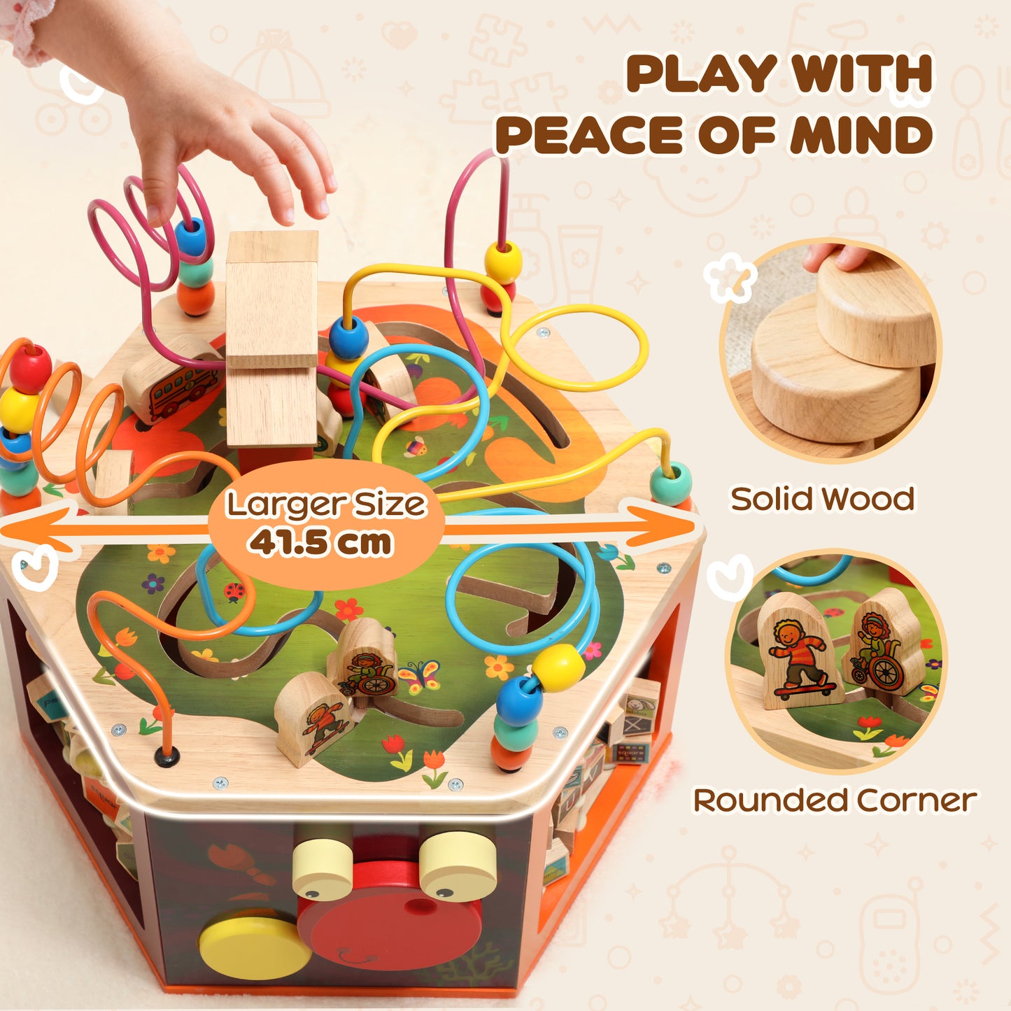 8 in 1 Wooden Activity Cube with Bead Maze, Shape Sorter