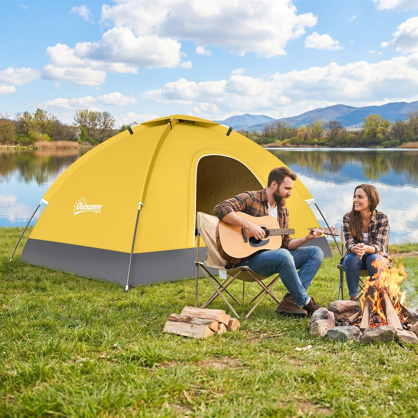 2 Person Camping Tent, Dome Tent with Zipped Doors, Storage Pocket