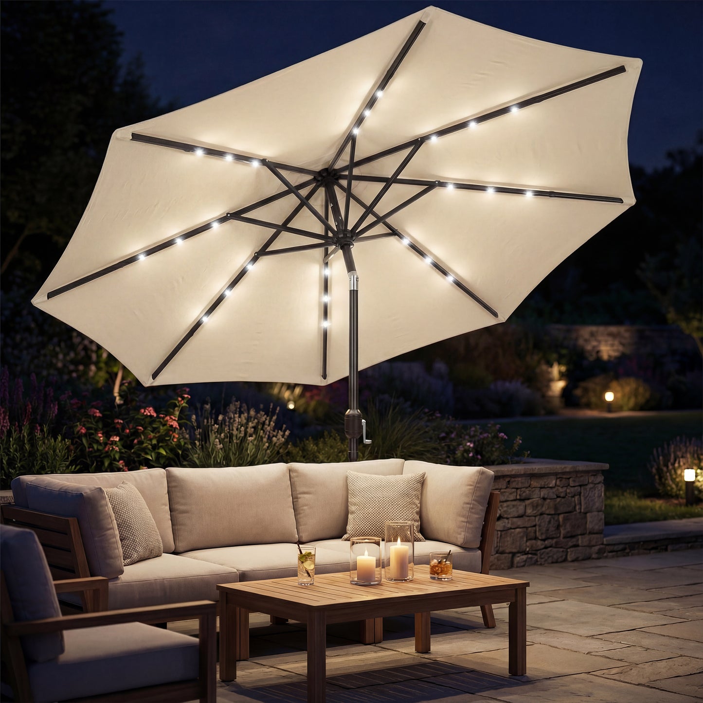 2.6 m Garden Parasol Umbrella with LED Solar Light, Parasol Cover