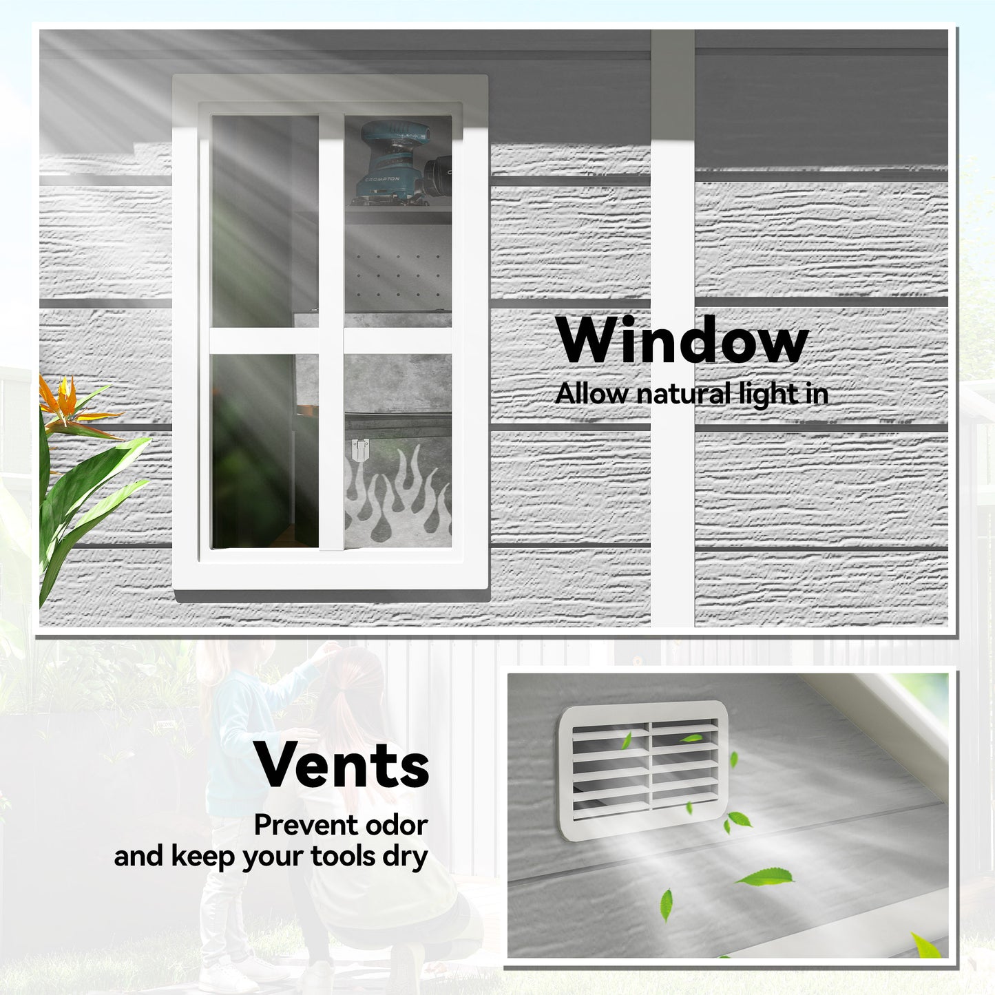 6 x 5ft Garden Shed, Plastic Shed with Floor, Window