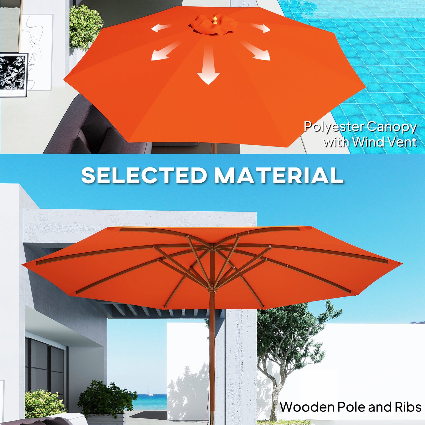 3m Wood Pole Parasol Umbrella