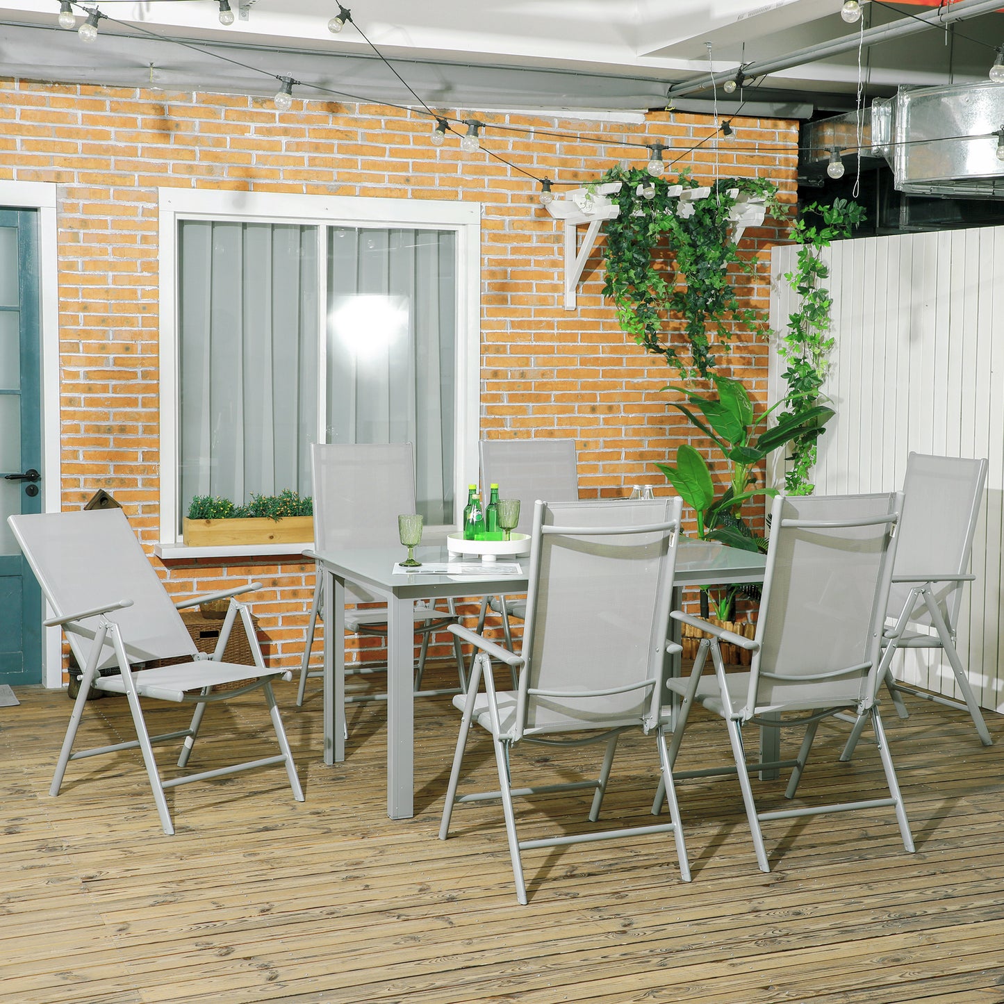 7 Piece Garden Dining Set, Outdoor Table and 6  Folding