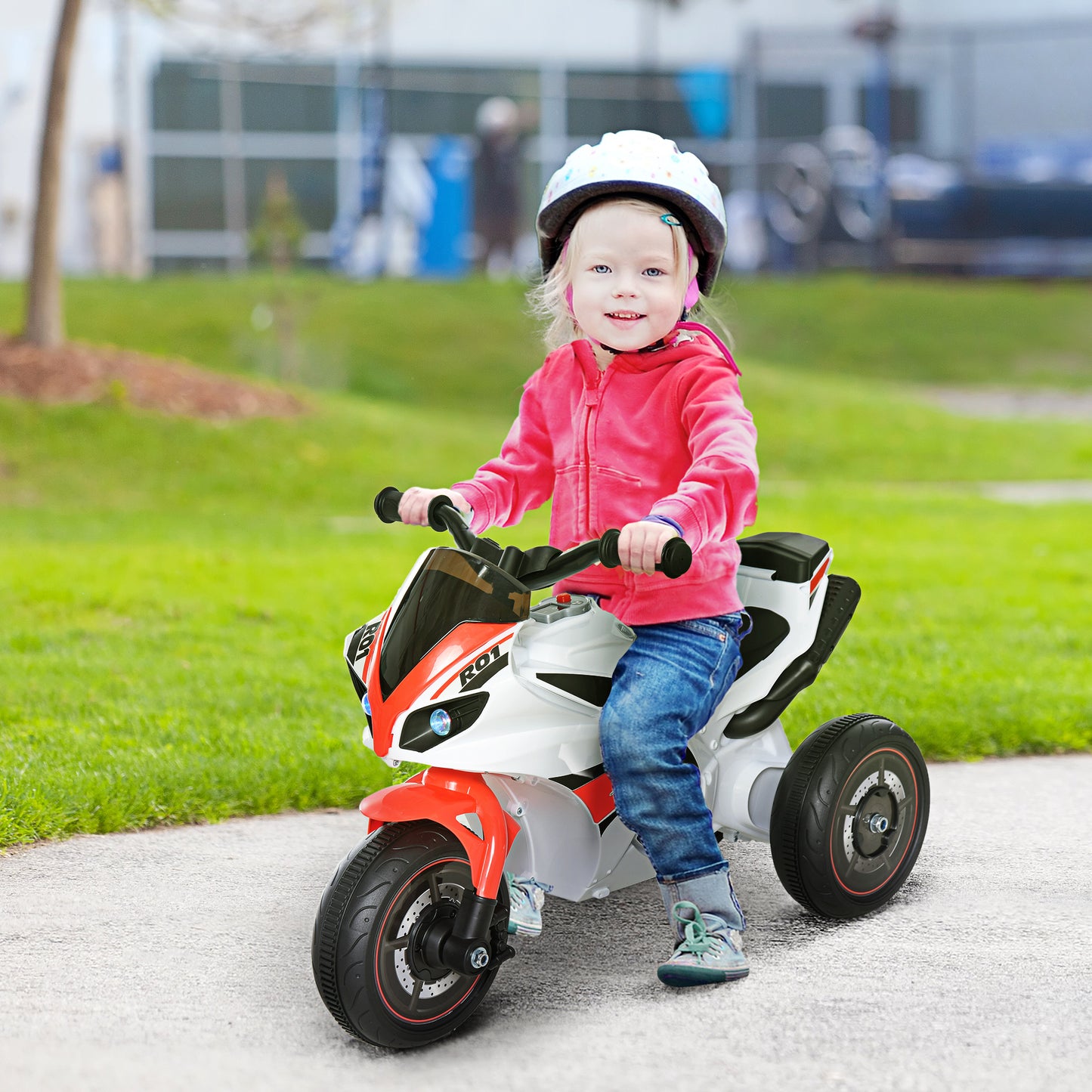Kids Ride-On Police Bike 3-Wheel Vehicle w/ Music Lights Safe Seat