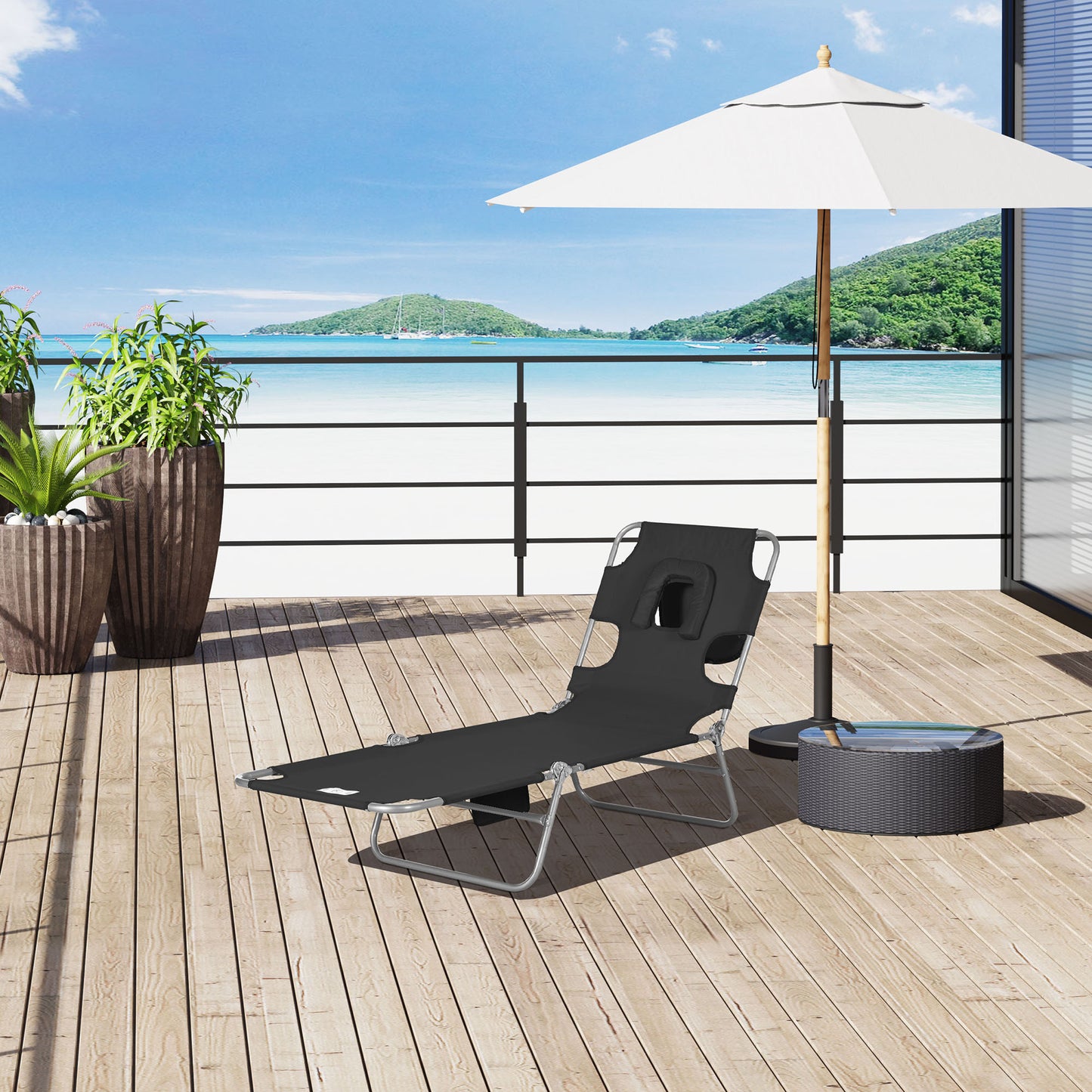 Foldable Sun Lounger, Beach Chaise Lounge with Reading Hole
