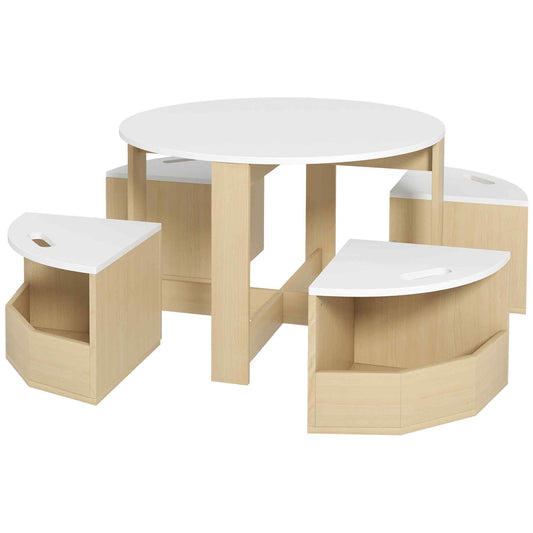Five-Piece Kids Table and Chairs Set with Storage, for Ages 3-8 Years