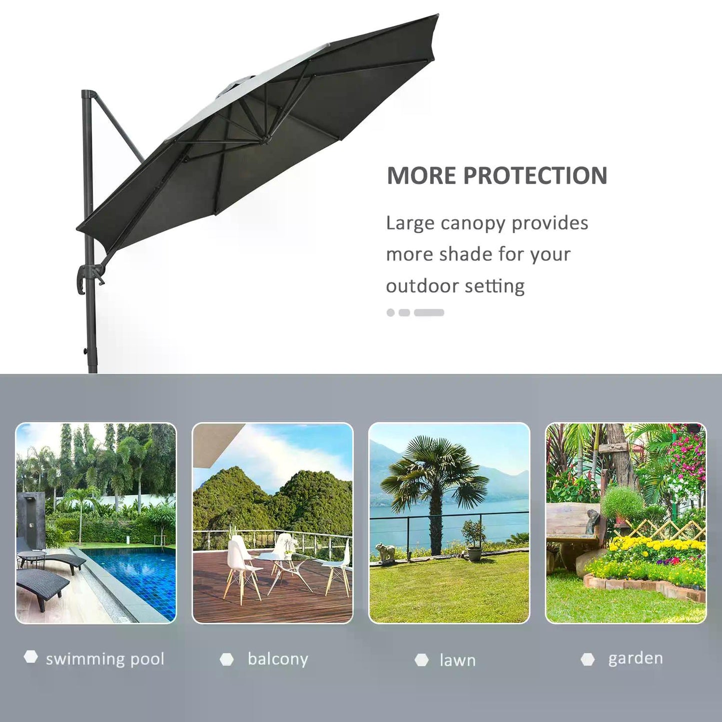 3(m) Offset Parasol Cantilever Hanging Umbrella 360° Rotation w/ Base