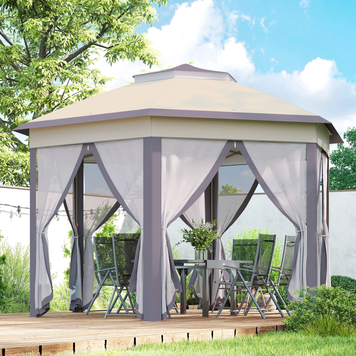3 x 4m Garden Gazebo Hexagon Pop Up Gazebo Party Tent Canopy Double