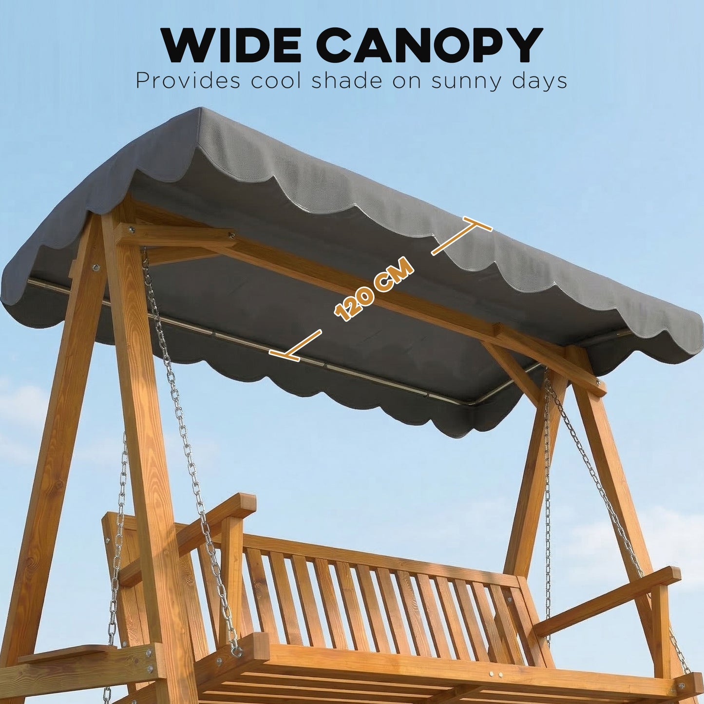 3 Seater Garden Swing Seat with Canopy, Wooden Swing Chair