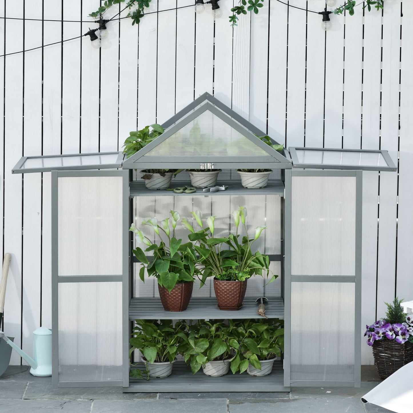 Garden Cold Frame Polycarbonate Greenhouse with Adjustable Shelves
