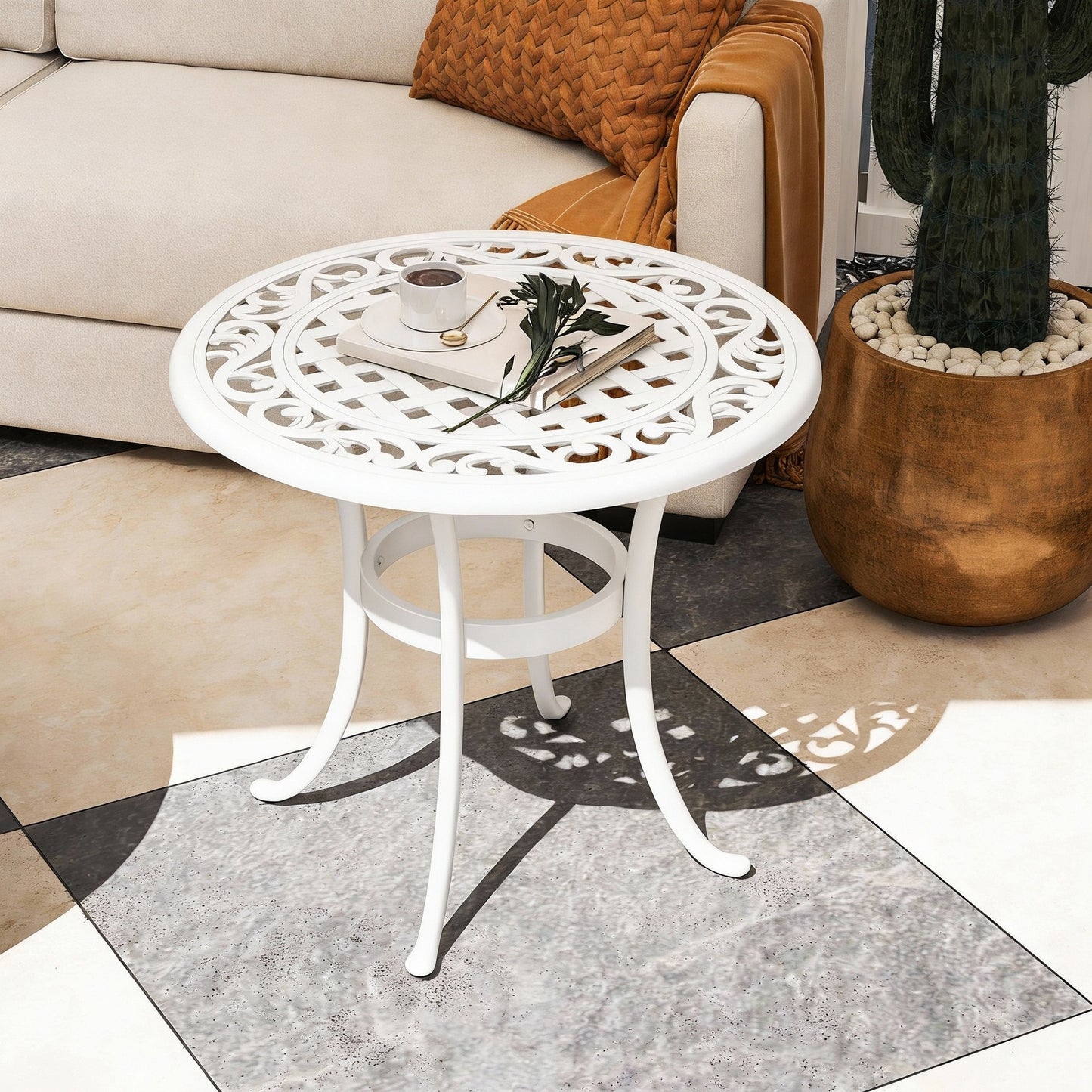60 cm Round Garden Table, Cast Aluminium Outdoor Patio Table