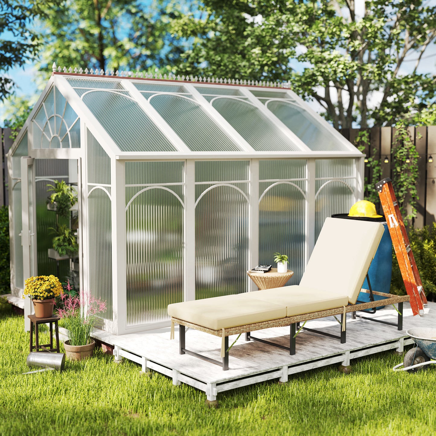 Single Folding Rattan Sun Lounger, with Cushion
