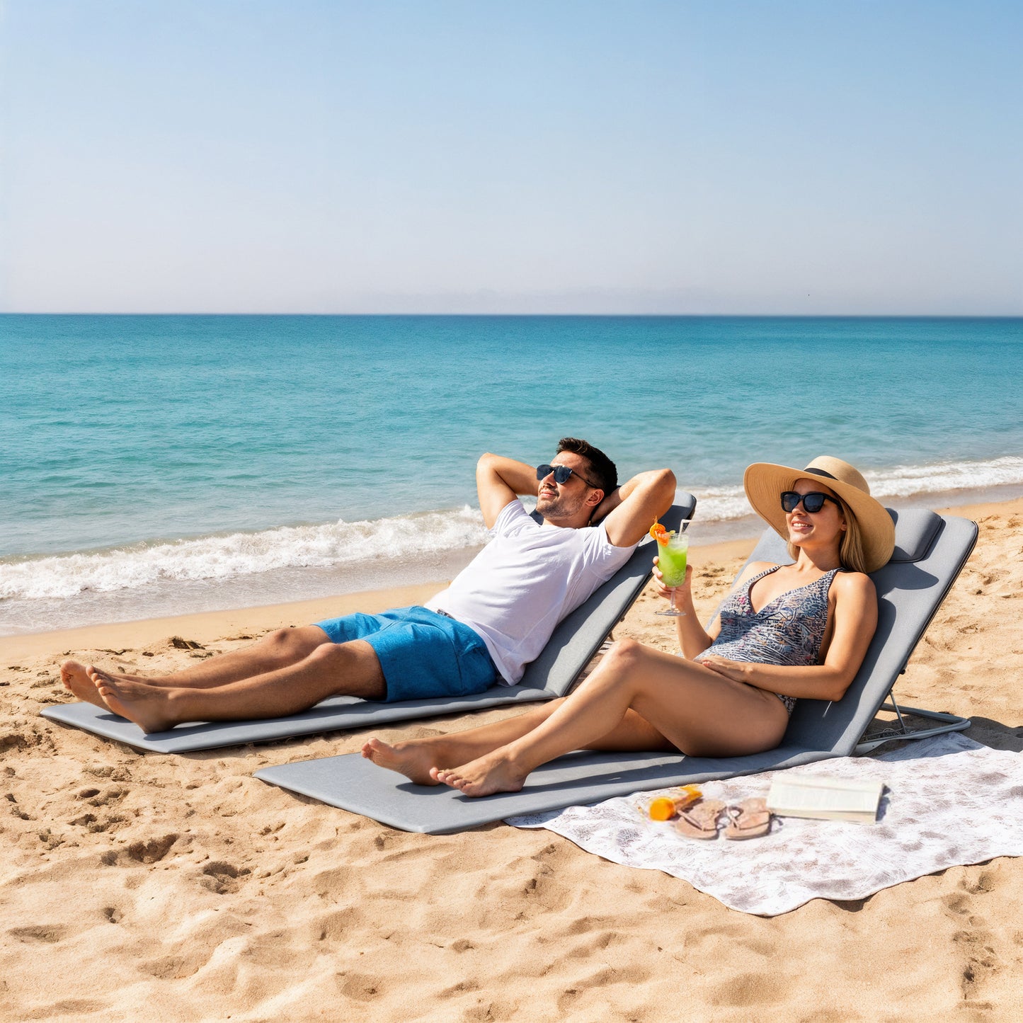 Set of 2 Foldable Garden Beach Chair Mat Lightweight Outdoor Sun