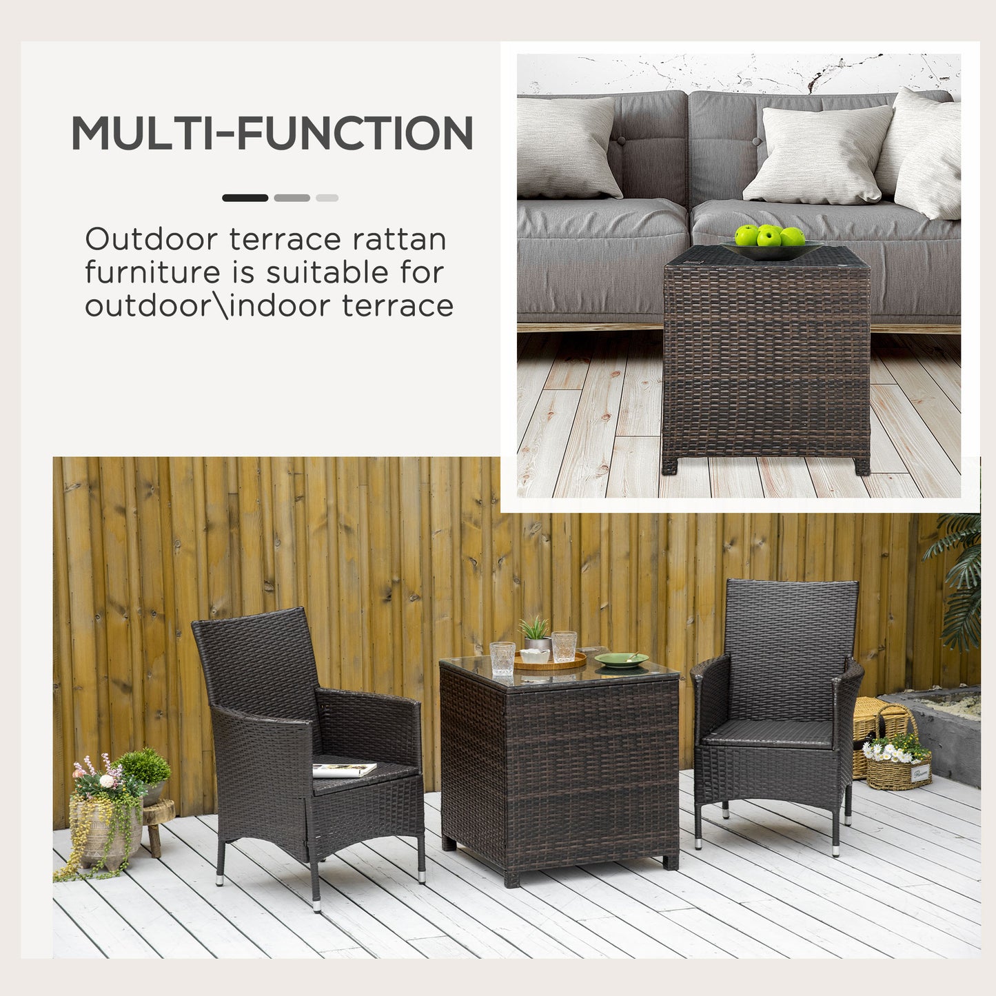 Rattan Garden Furniture Side Table Patio Frame Tempered Glass New