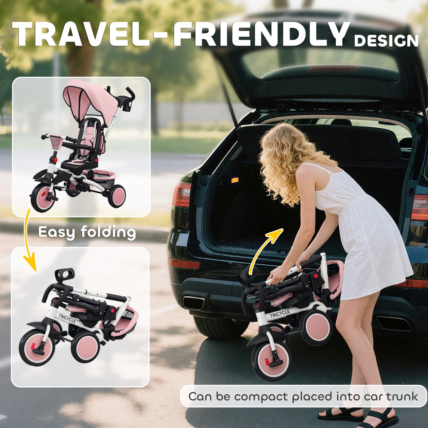 6 in 1 Foldable Kids Trike with Adjustable Parent Handle & Canopy