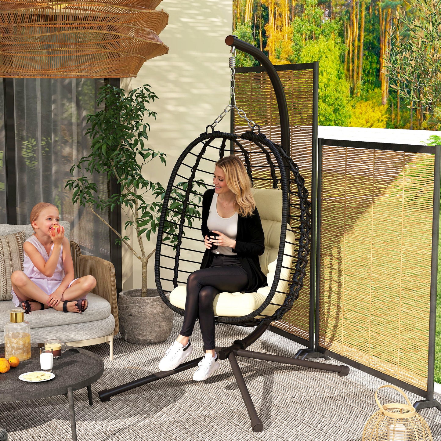 Rattan Hanging Egg Chair, Foldable Wicker Hammock Swing Chair