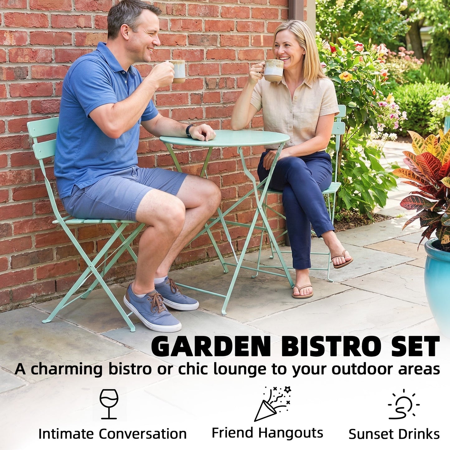 Folding Garden Bistro Set, Outdoor Round Bistro Table