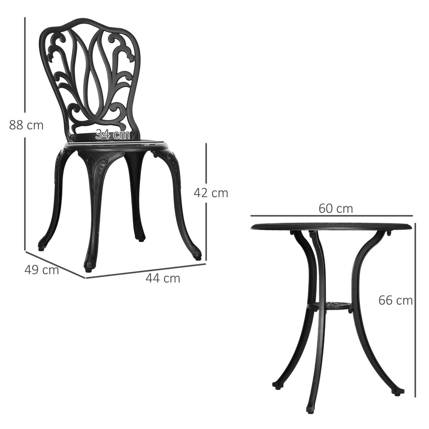 3 Piece Garden Bistro Set, Cast Aluminium Outdoor Furniture Set