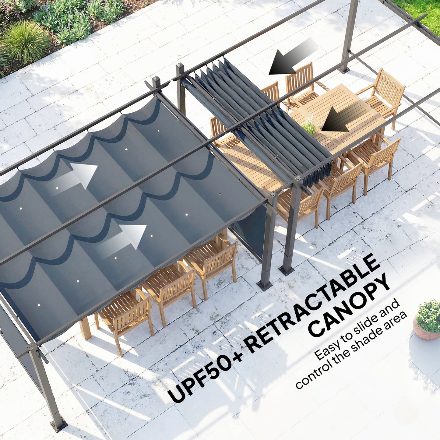 4 x 3 m Garden Pergola with Retractable Roof Canopy