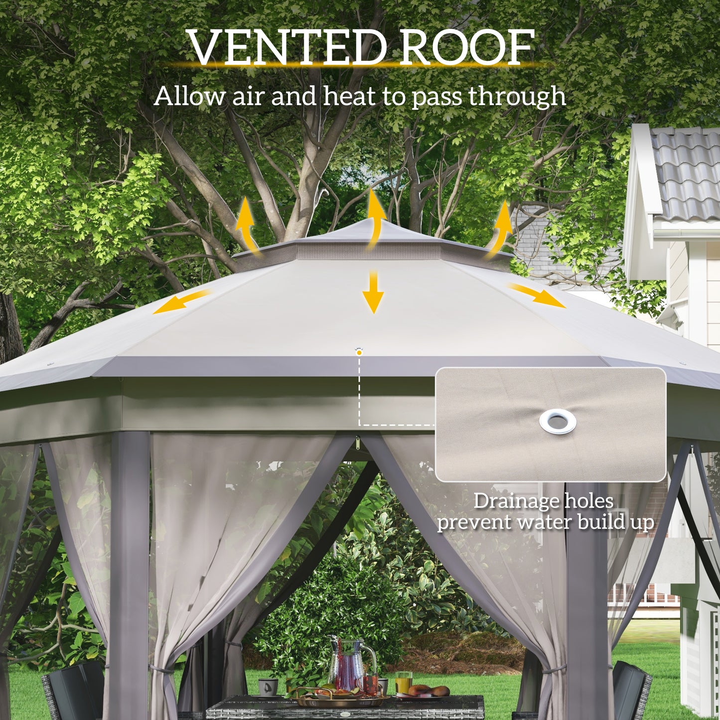 3 x 4m Garden Gazebo Hexagon Pop Up Gazebo Party Tent Canopy Double