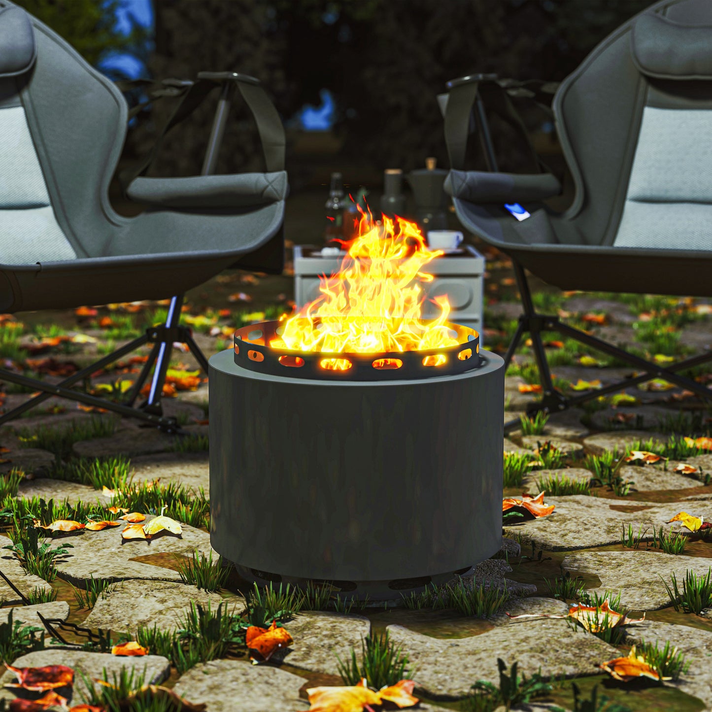 Smokeless Fire Pit, 48.5cm Portable Wood Burning Firepit with Poker (1)