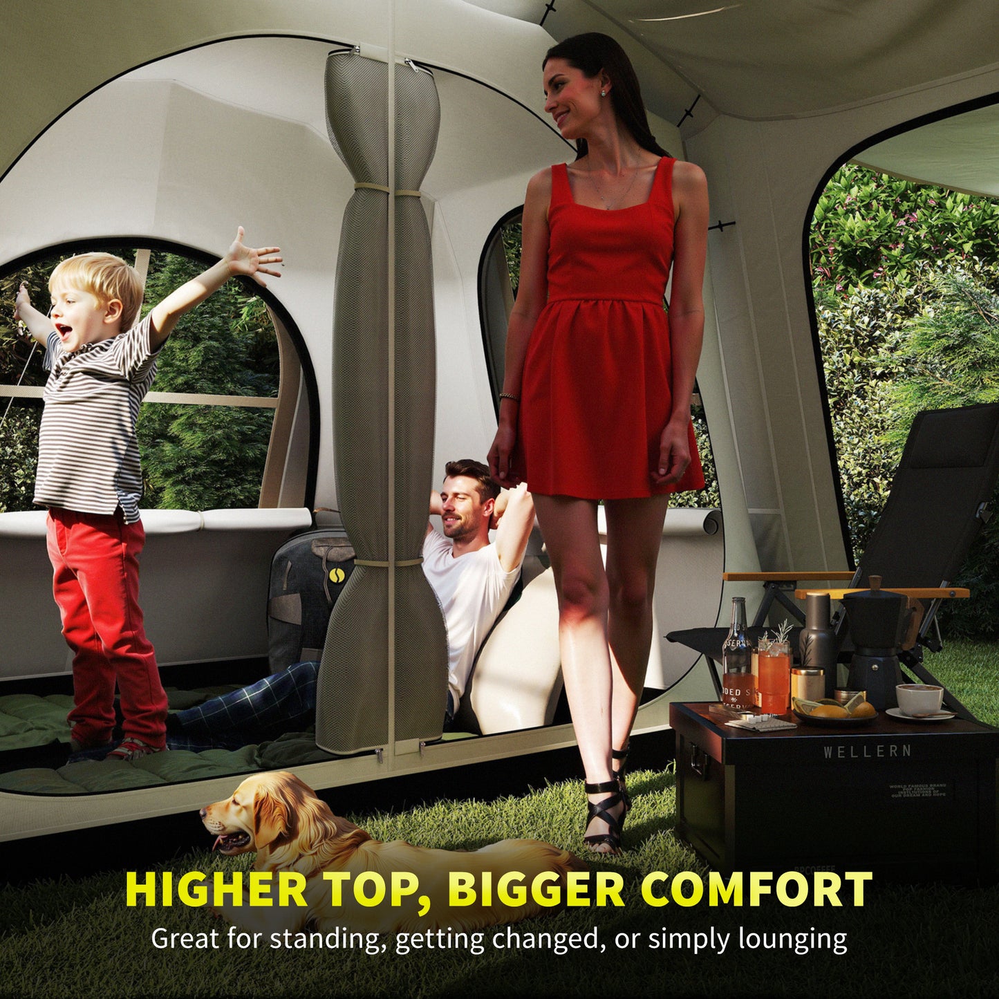 4 Man Tunnel Tent, Family Camping Tent with Porch