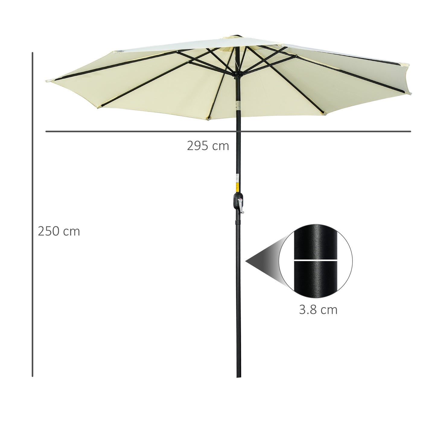 3(m) Tilting Parasol Garden Umbrellas, Outdoor Sun Shade with 8 Ribs