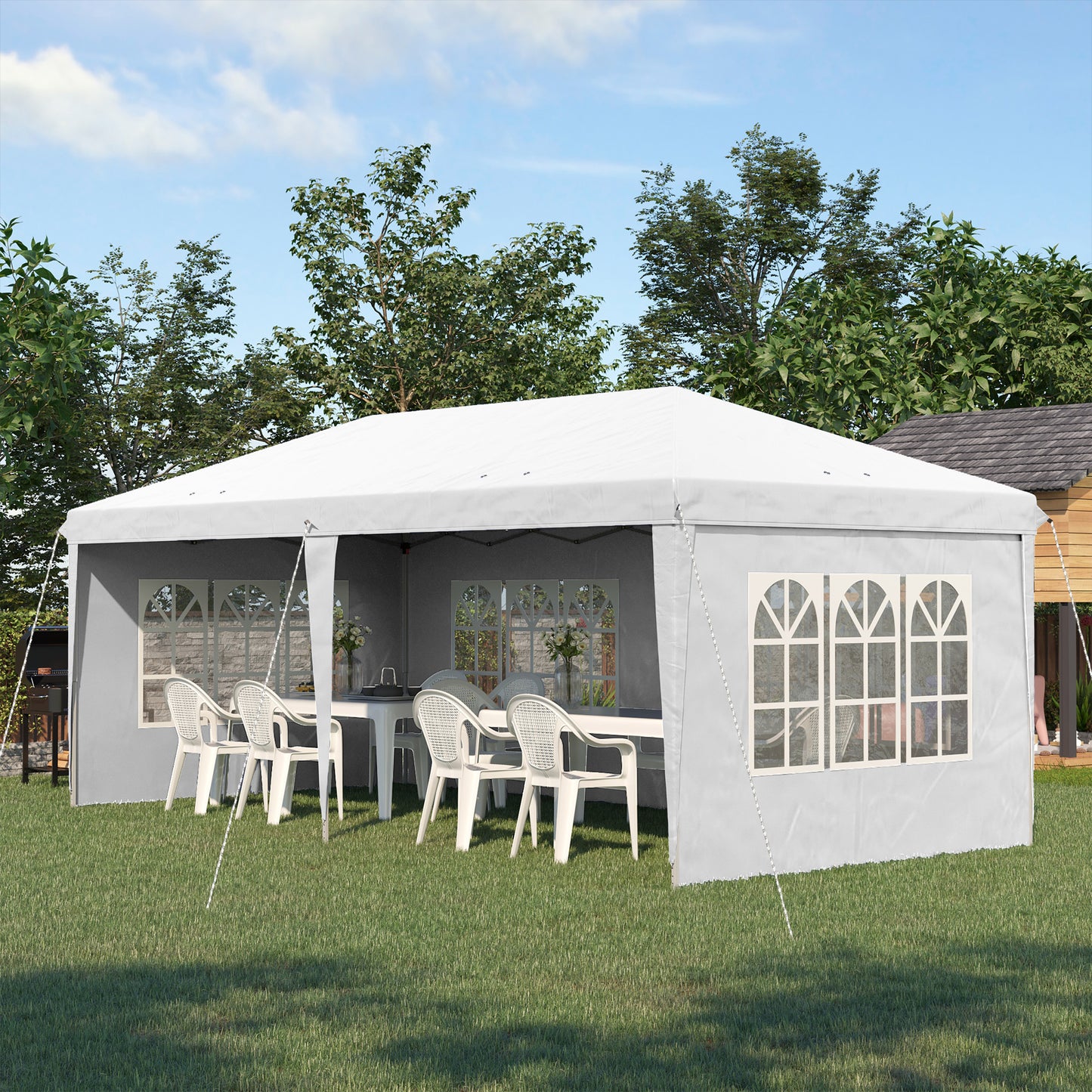 3 x 6m Pop Up Gazebo, Height Adjustable Marquee Party Tent