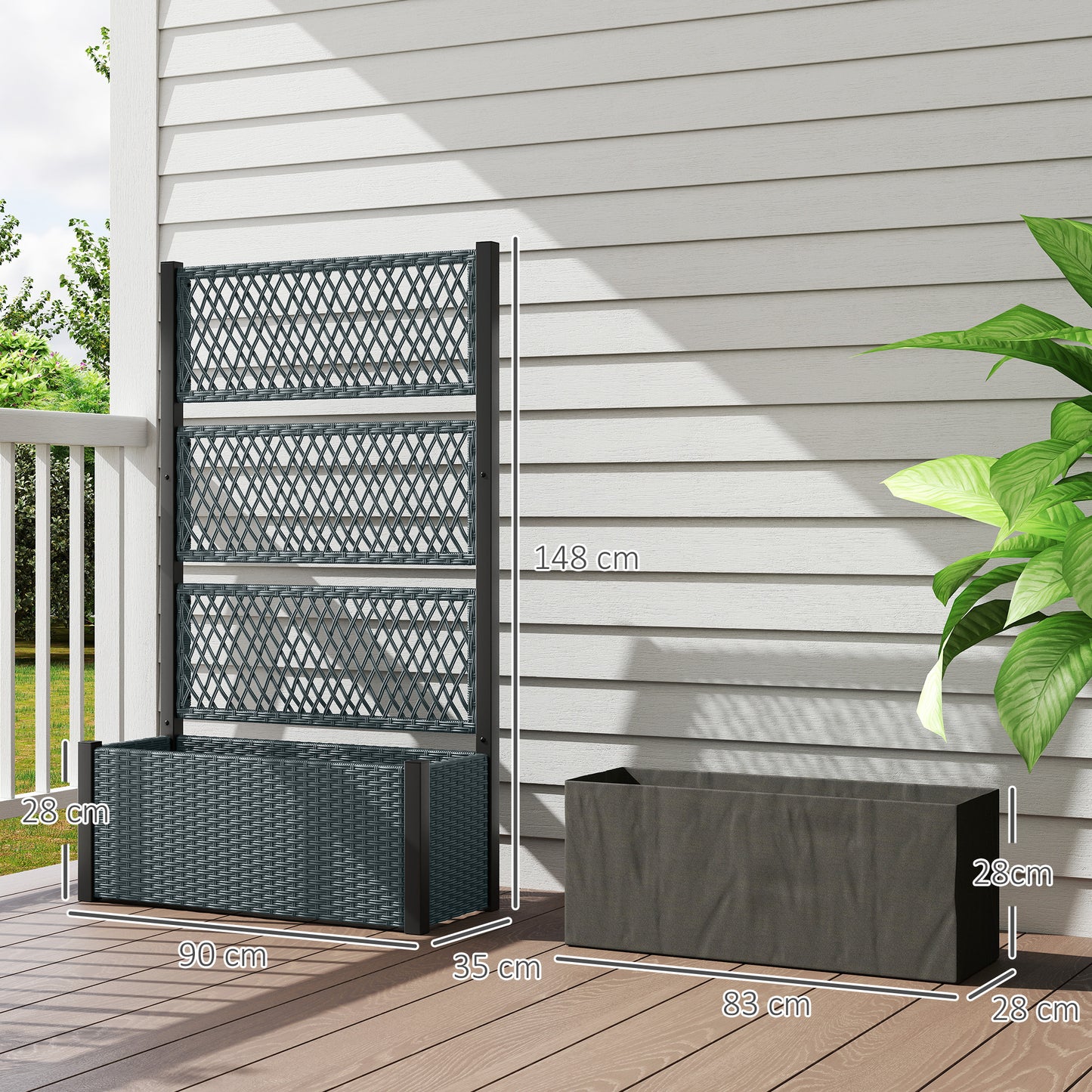 Garden Planter Box with Trellis, Liner for Climbing Plants (1)